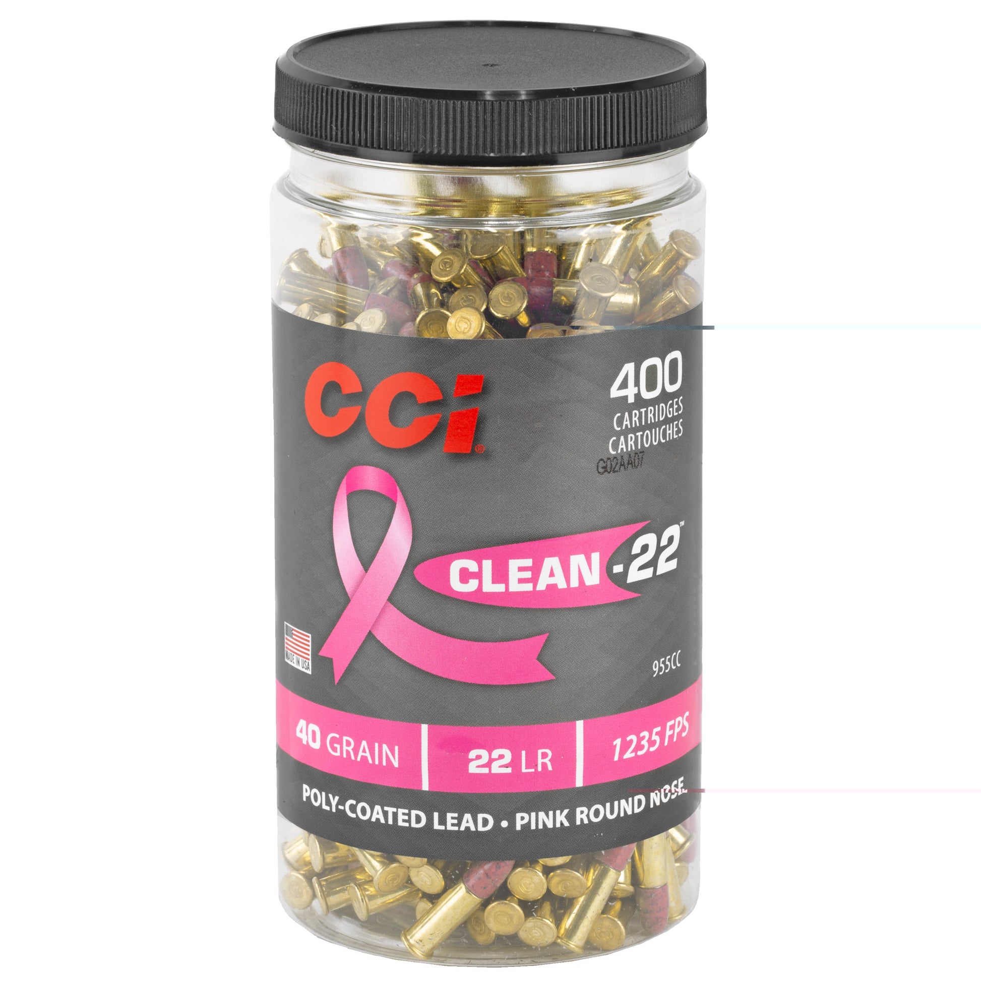 CCI Ammunition, CCI 22LR, 40Grain, Pink Soft Point, Clean-22, 400 Round Bottle