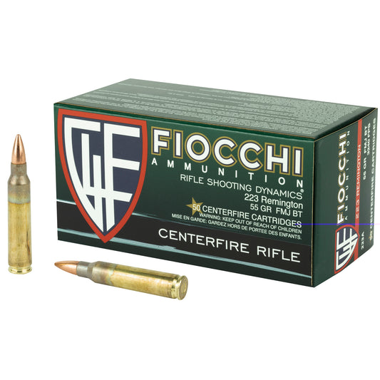 Fiocchi Ammunition, Rifle, .223 Remington, 55 Grain | FMJ Boat Tail |  (50 Round Box)