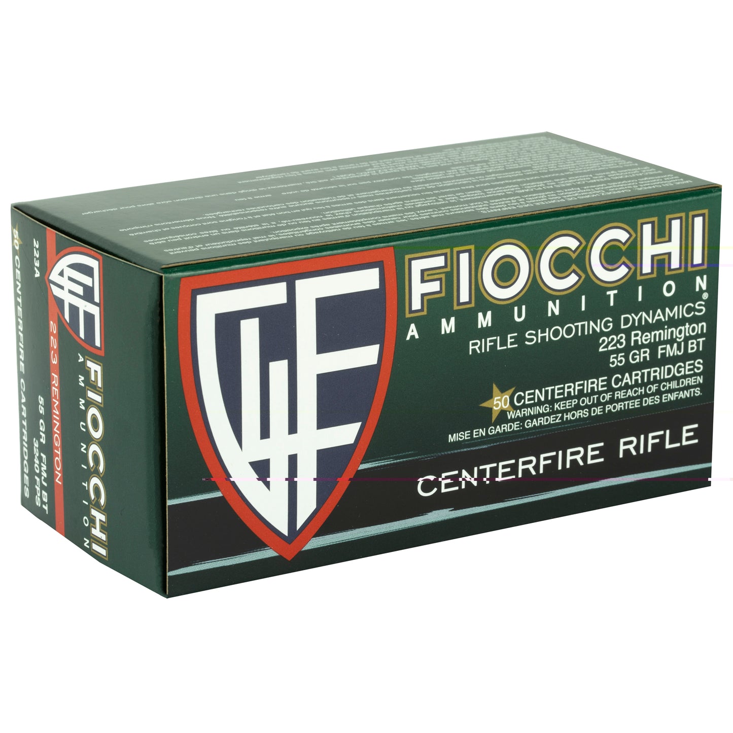 Fiocchi Ammunition, Rifle, .223 Remington, 55 Grain | FMJ Boat Tail |  (50 Round Box)