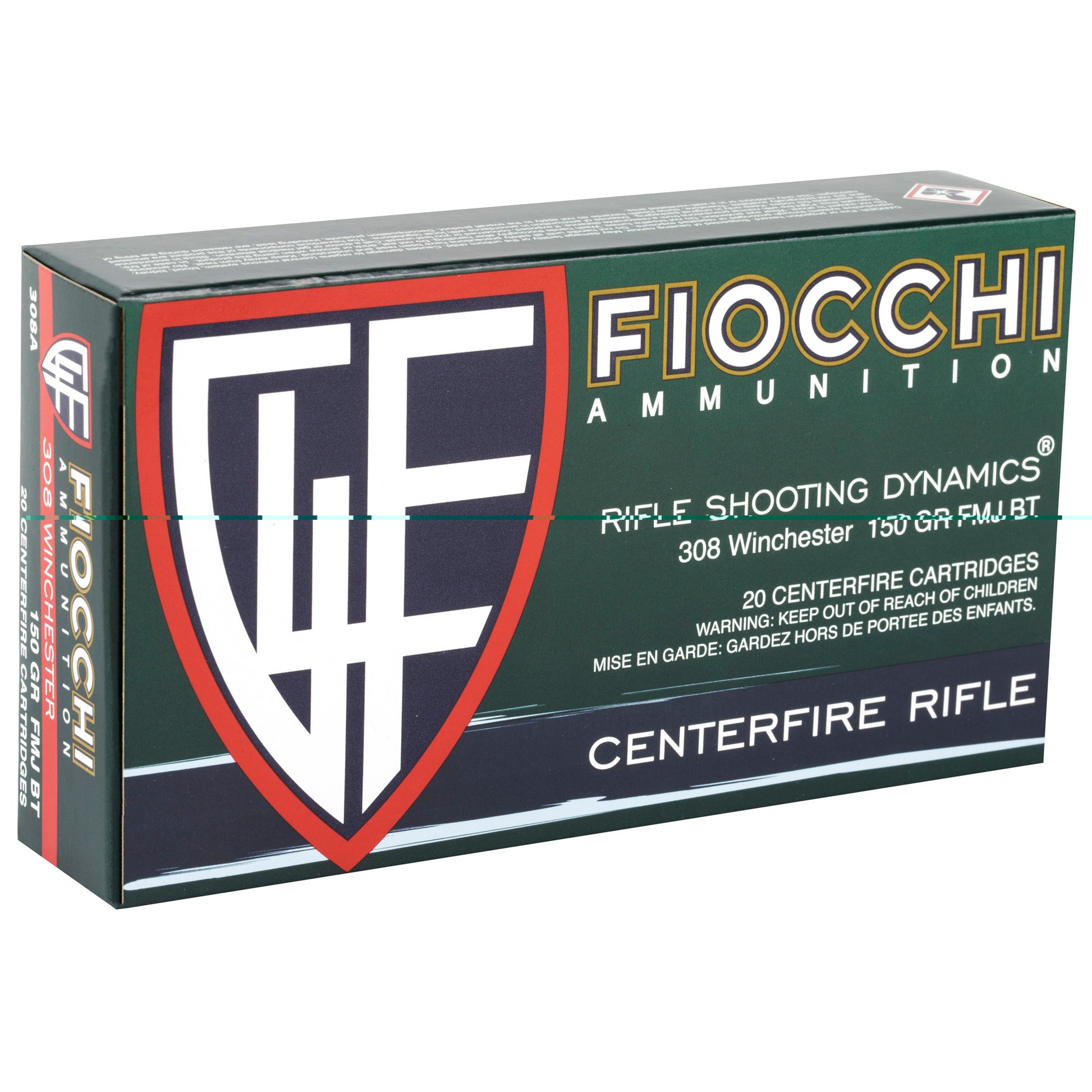 Fiocchi Ammunition, Rifle, 308WIN, 150 Grain, Full Metal Jacket Boat Tail, 20 Round Box