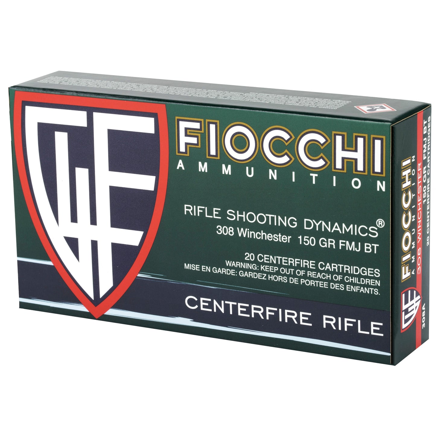 Fiocchi Ammunition, Rifle, 308WIN, 150 Grain, Full Metal Jacket Boat Tail, 20 Round Box