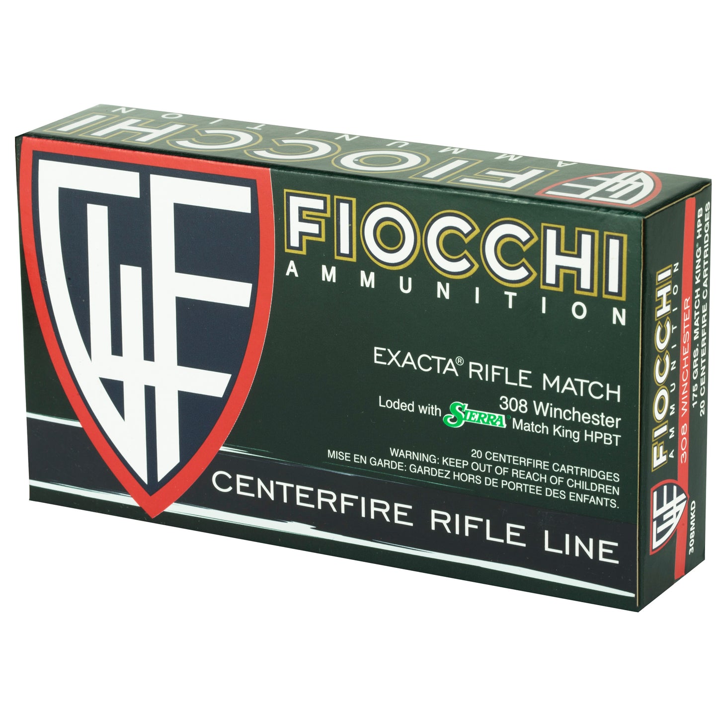 Fiocchi Ammunition, Rifle, 308WIN, 175 Grain, Hollow Point Boat Tail Match King, 20 Round Box