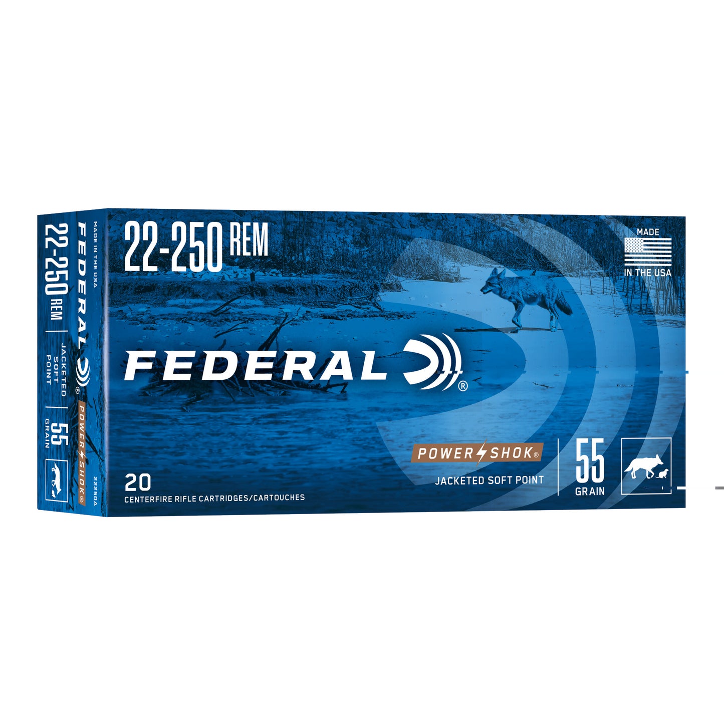 Federal, PowerShok, 22-250, 55 Grain, Soft Point, (20 Round Box)