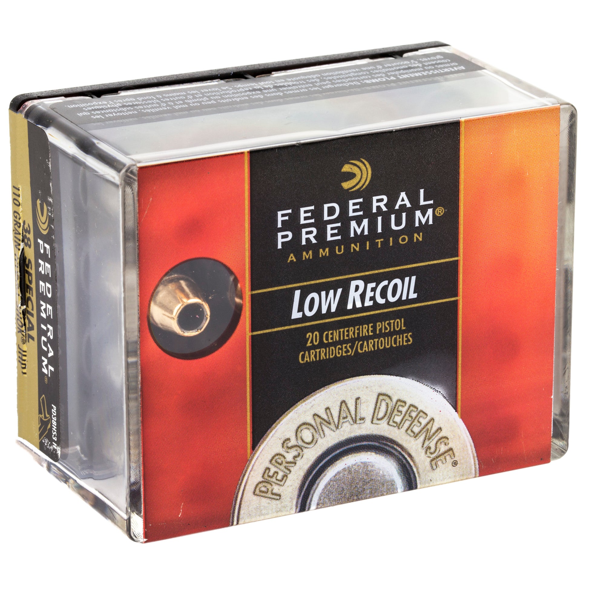 Federal Premium, Personal Defense, PD, Hydra-Shok, HS, Low Recoil, 38 Special, SPL, 110grain 20 Rounds per Box 