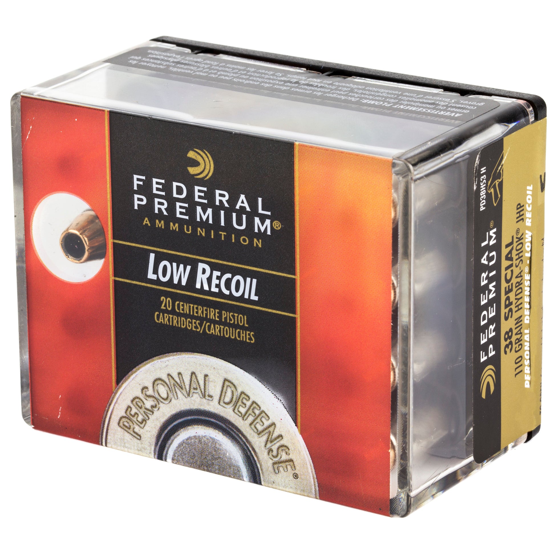 Federal Premium, Personal Defense, PD, Hydra-Shok, HS, Low Recoil, 38 Special, SPL, 110grain 20 Rounds per Box 