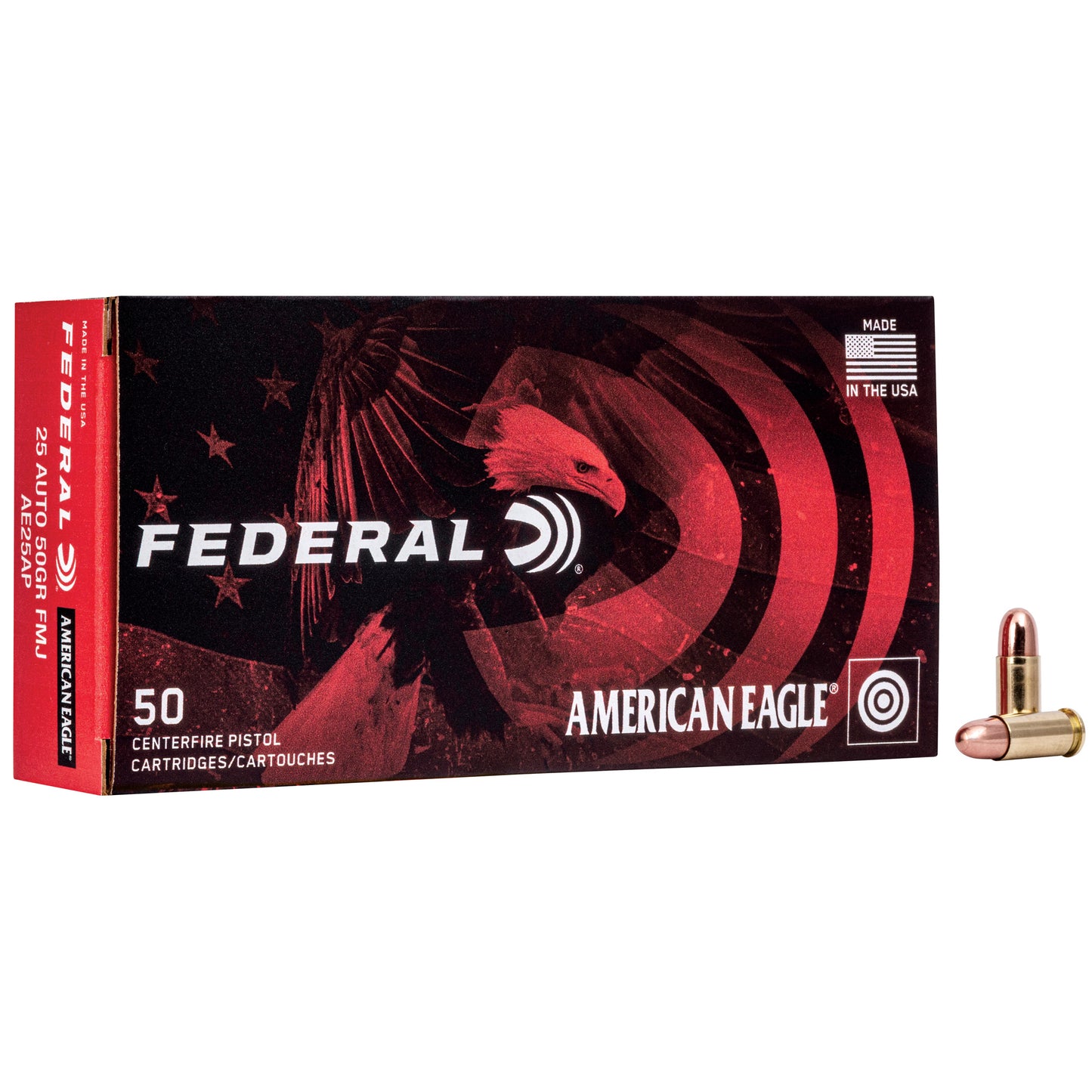 Federal, American Eagle .25, Automatic Colt Pistol, ACP, 50 Grain | Full Metal Jacket, FMJ | 50 Rounds per Box