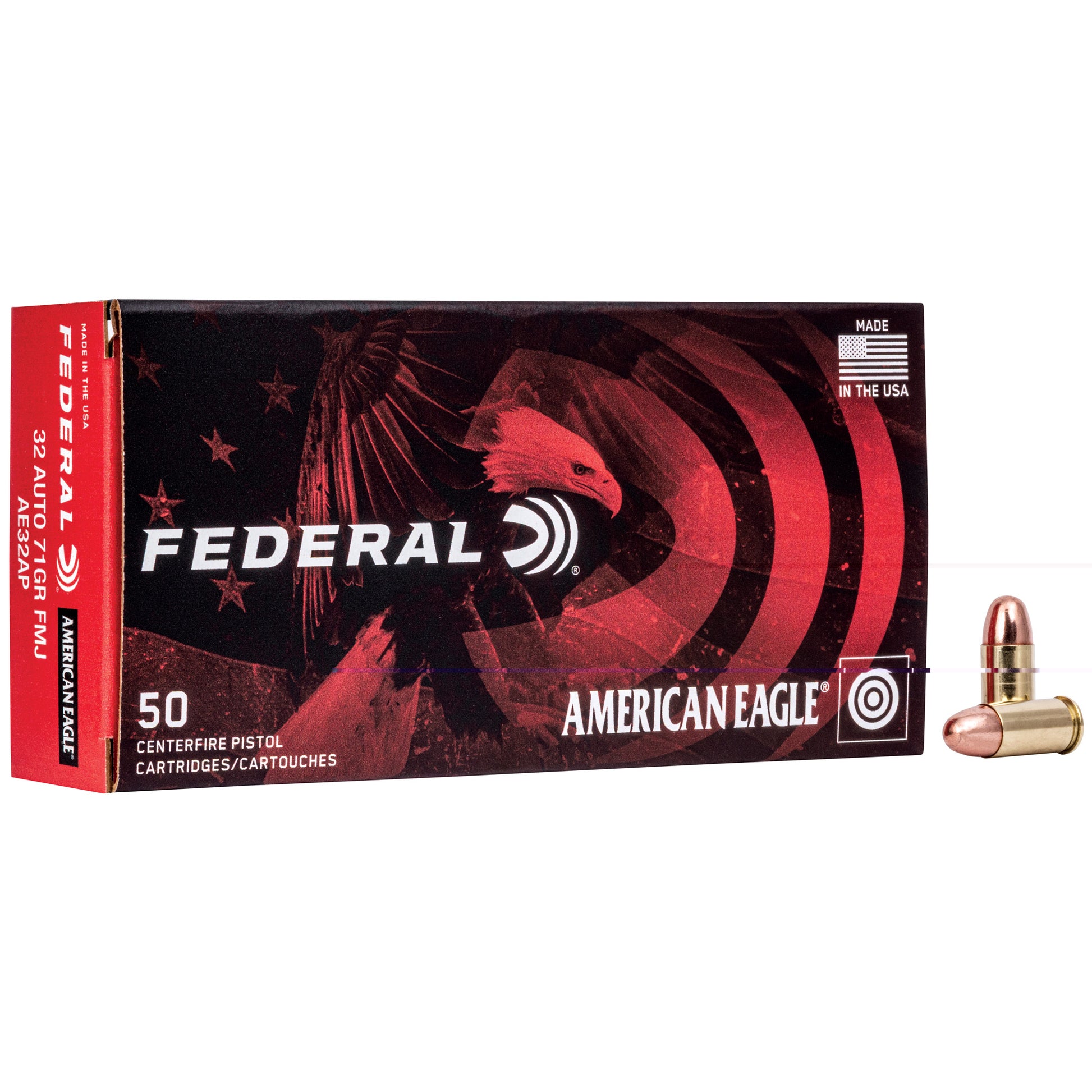 Federal, American Eagle, 32, Automatic Colt Pistol, ACP, 71grain | Full Metal Jacket, FMJ | 50 Rounds per Box