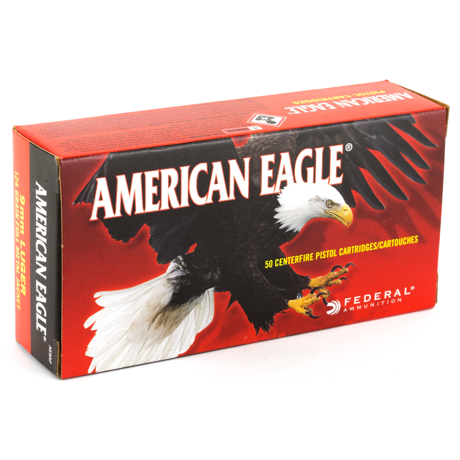 Federal, American Eagle, 9mm Luger, 124 Grain | Full Metal Jacket, FMJ | 50 Round Box 