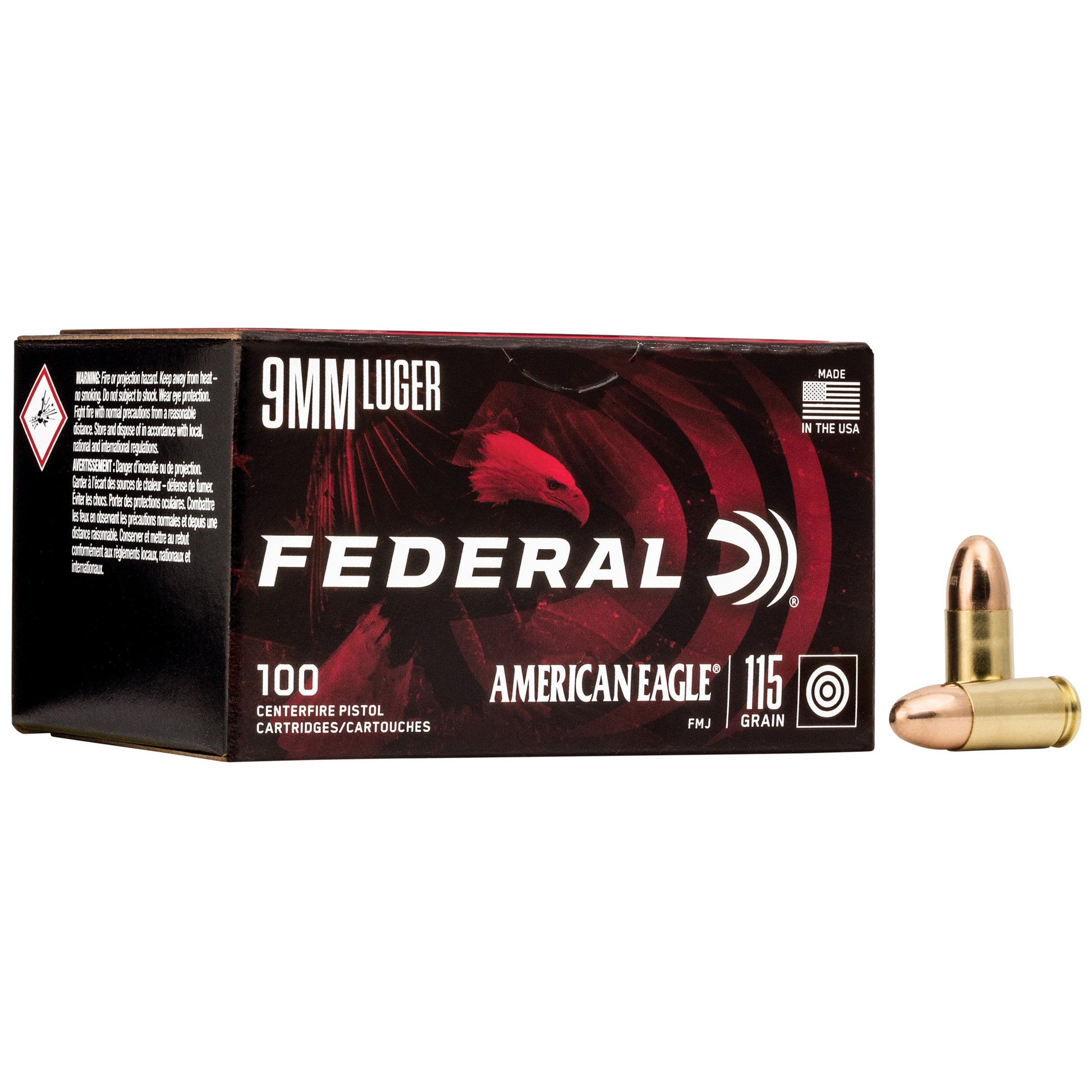 Federal, America Eagle, 9mm Luger, 115 Grain | Full Metal Jacket, FMJ | 100 Round Box