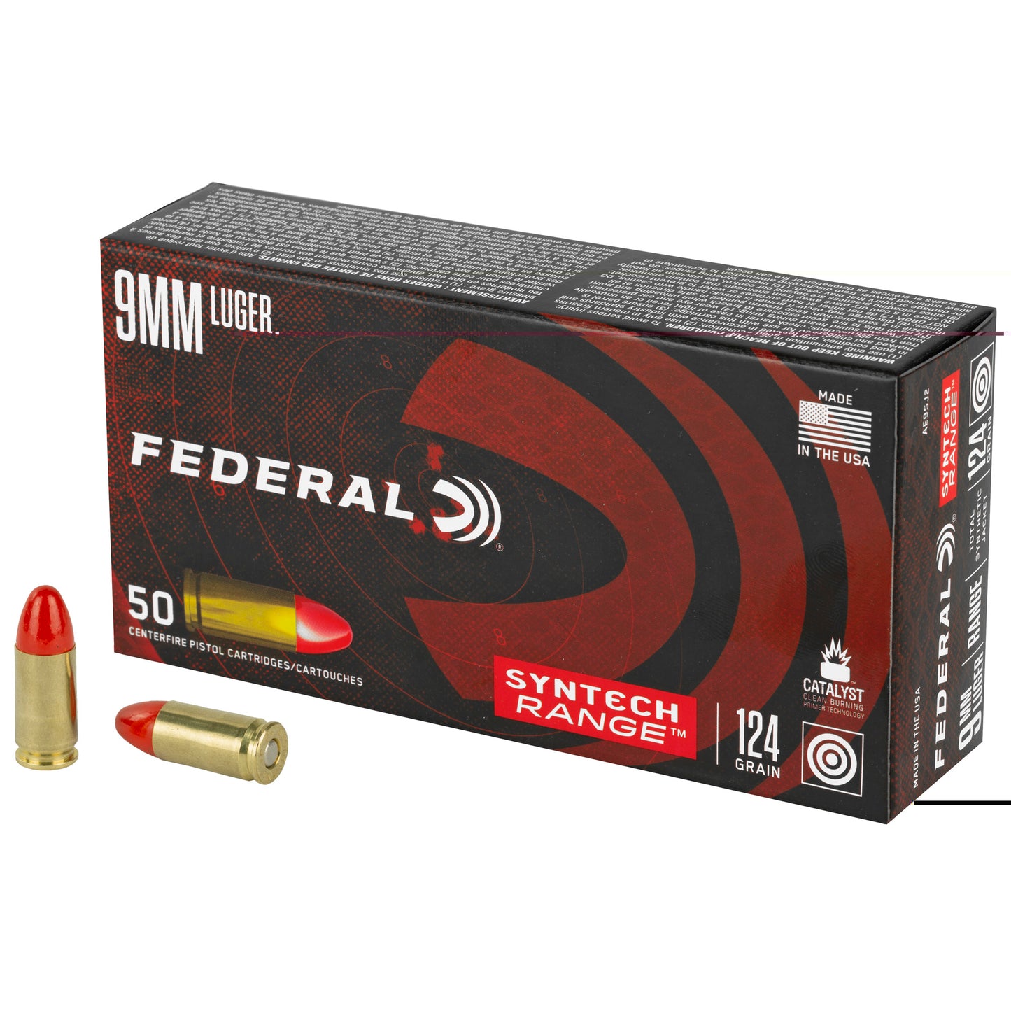 Federal, Syntech Range, 9mm Luger, 124 Grain | Total Synthetic Jacket, TSJ | 50 Round Box 