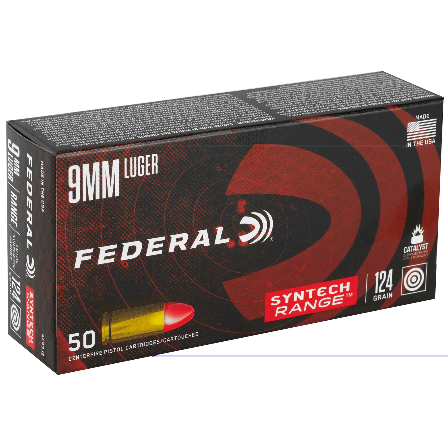 Federal, Syntech Range, 9mm Luger, 124 Grain | Total Synthetic Jacket, TSJ | 50 Round Box 