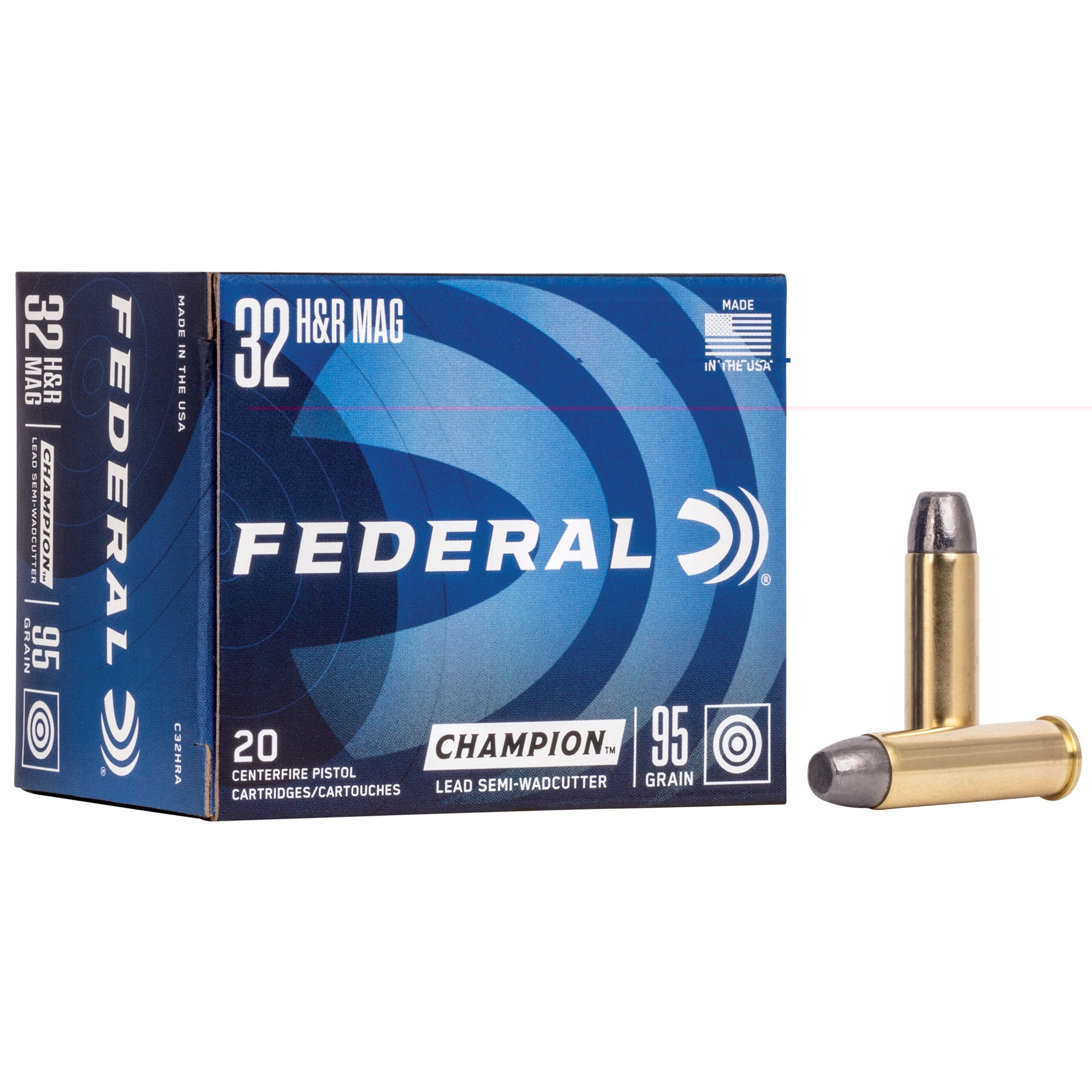 Federal Ammunition, Champion .32, Harrington & Richardson, H&R Magnum, 95 Grain | Lead Semi Wadcutter, LSWC | 20 Rounds per Box