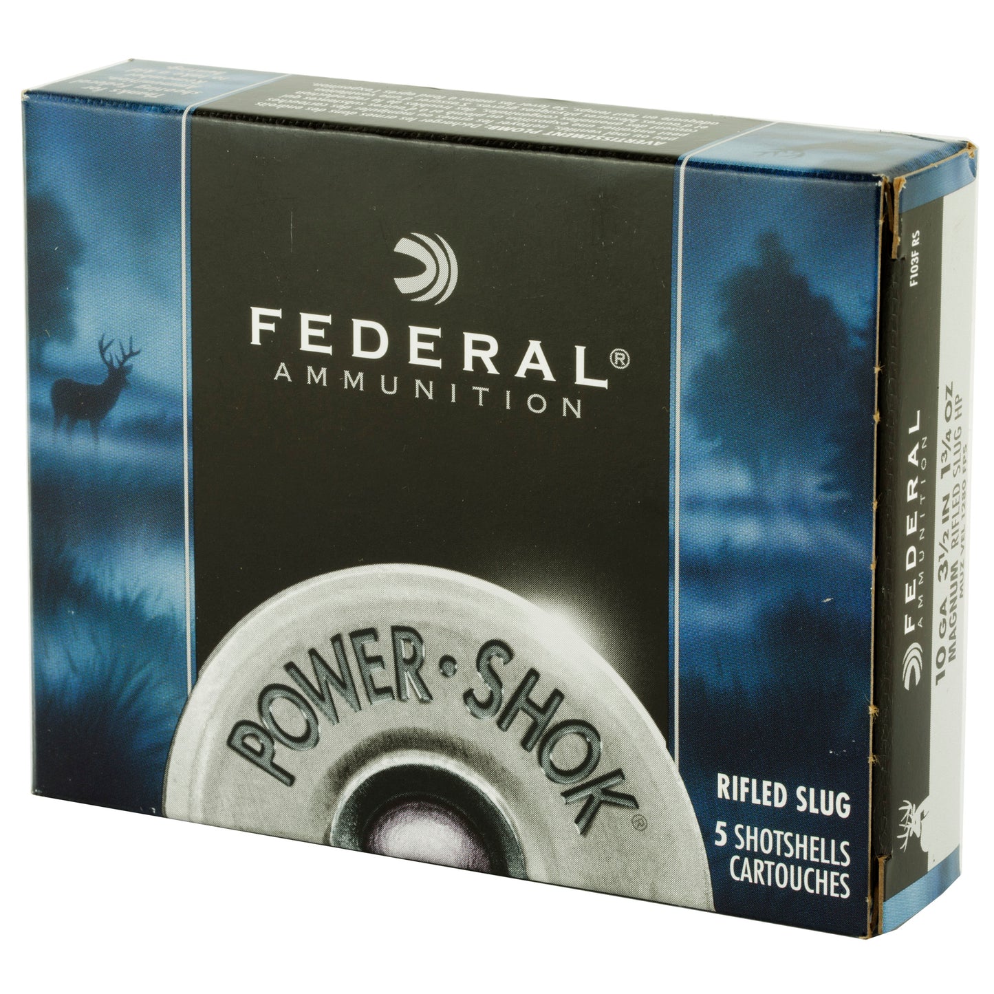 Federal, PowerShok Ammunition, 10Ga 3.5", 1.75oz, Rifled Slug Hollow Point  (5 Round Box)