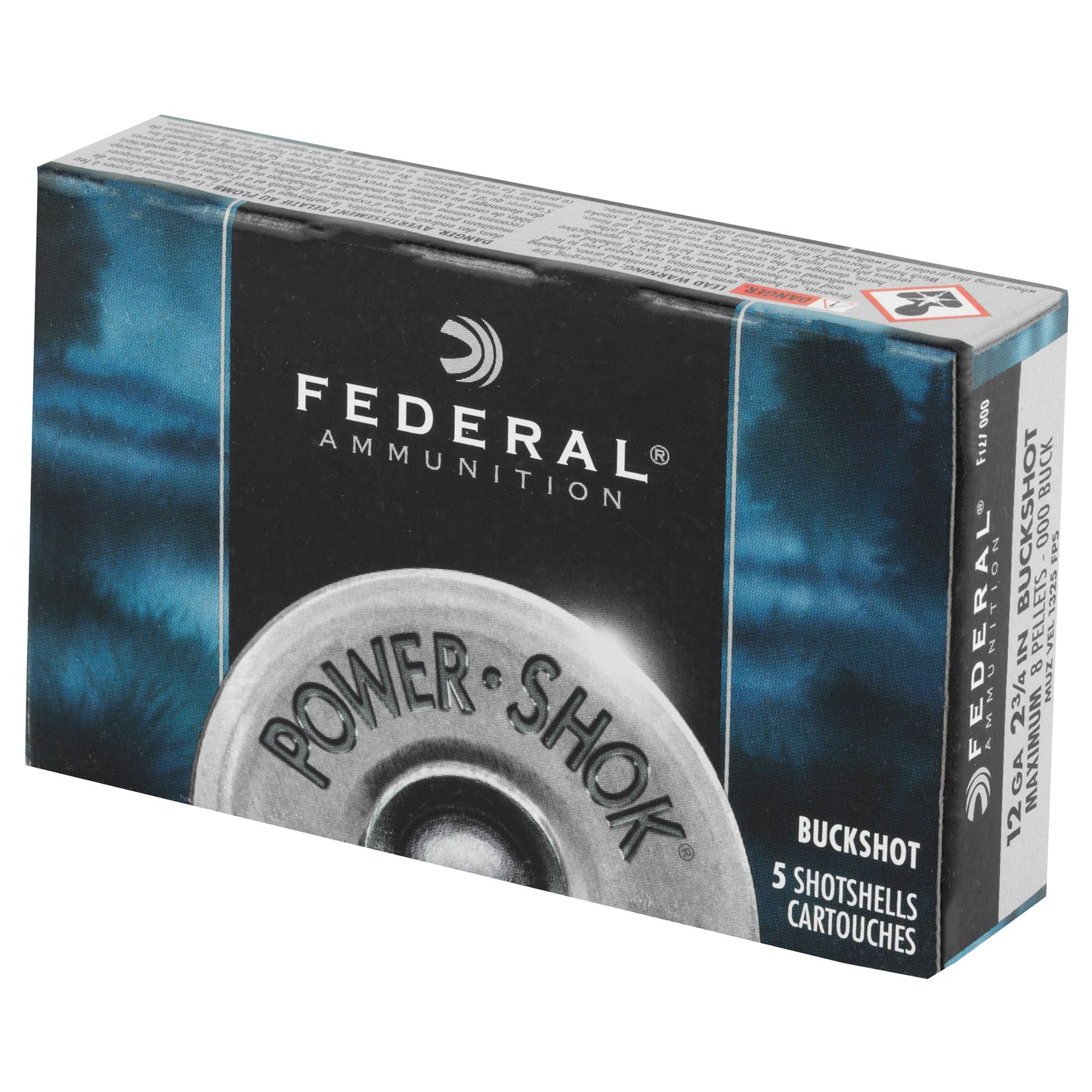 Federal, PowerShok, 12 Gauge, 2.75", 000 Buck, 8 Pellets  (5 Round Box)