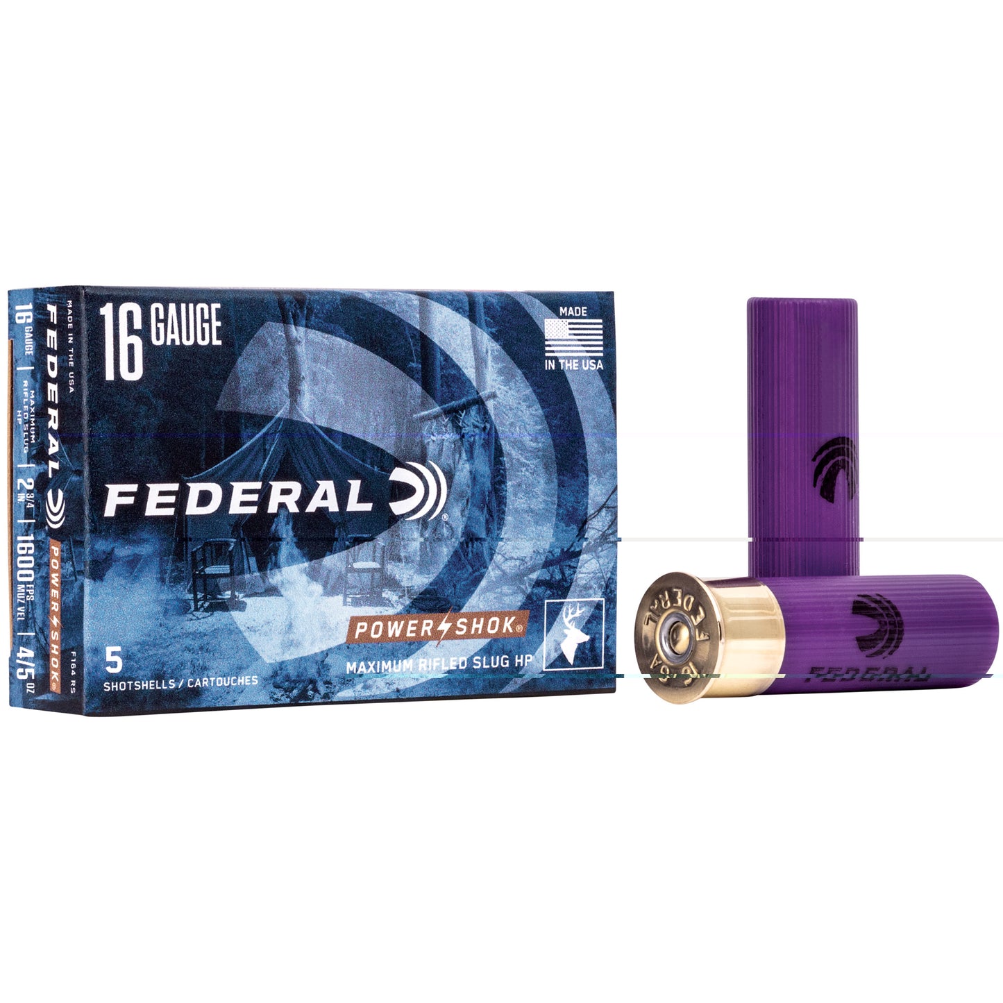 Federal, PowerShok, 16 Gauge, 2.75", Max Dram, .80oz, Rifled Slug, Hollow Point  (5 Round Box)