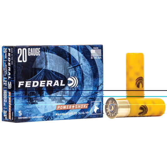 Federal, PowerShok, 20 Gauge, 2.75", .75oz., Rifled Hollow Point Slug  (5 Round Box)