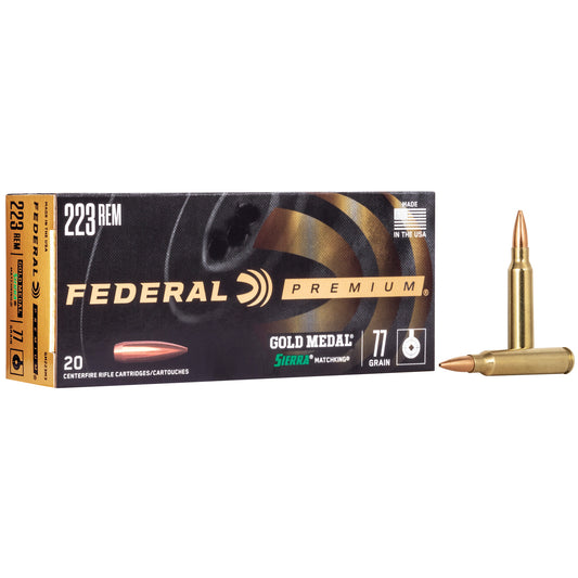 Federal, Gold Medal Match, 223 Remington, 77 Grain, Boat Tail Hollow Point, 20 Round Box