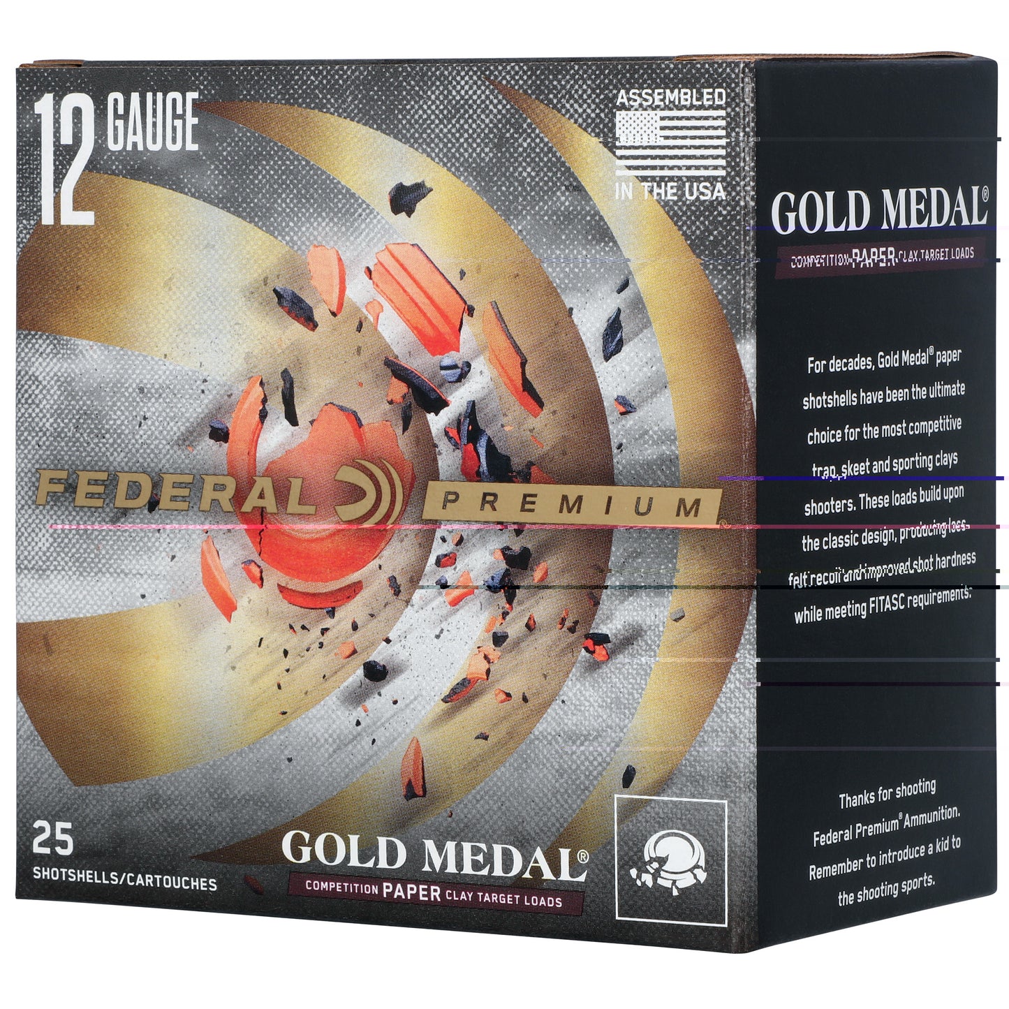 Federal, Gold Medal, 12 Gauge, 2.75" Chamber, #8 Shot, 1 Ounce  (25 Round Box)