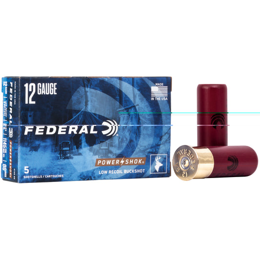 Federal, PowerShok, 12 Gauge, 2.75", 00 Buck, 3 Dram, Buckshot, 9 Pellets  (5 Round Box)