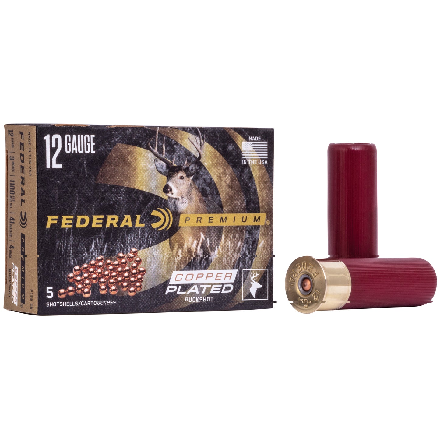 Federal Premium Vshok Copper Plated, 12ga 3" #4 Buck (5 Round Box)