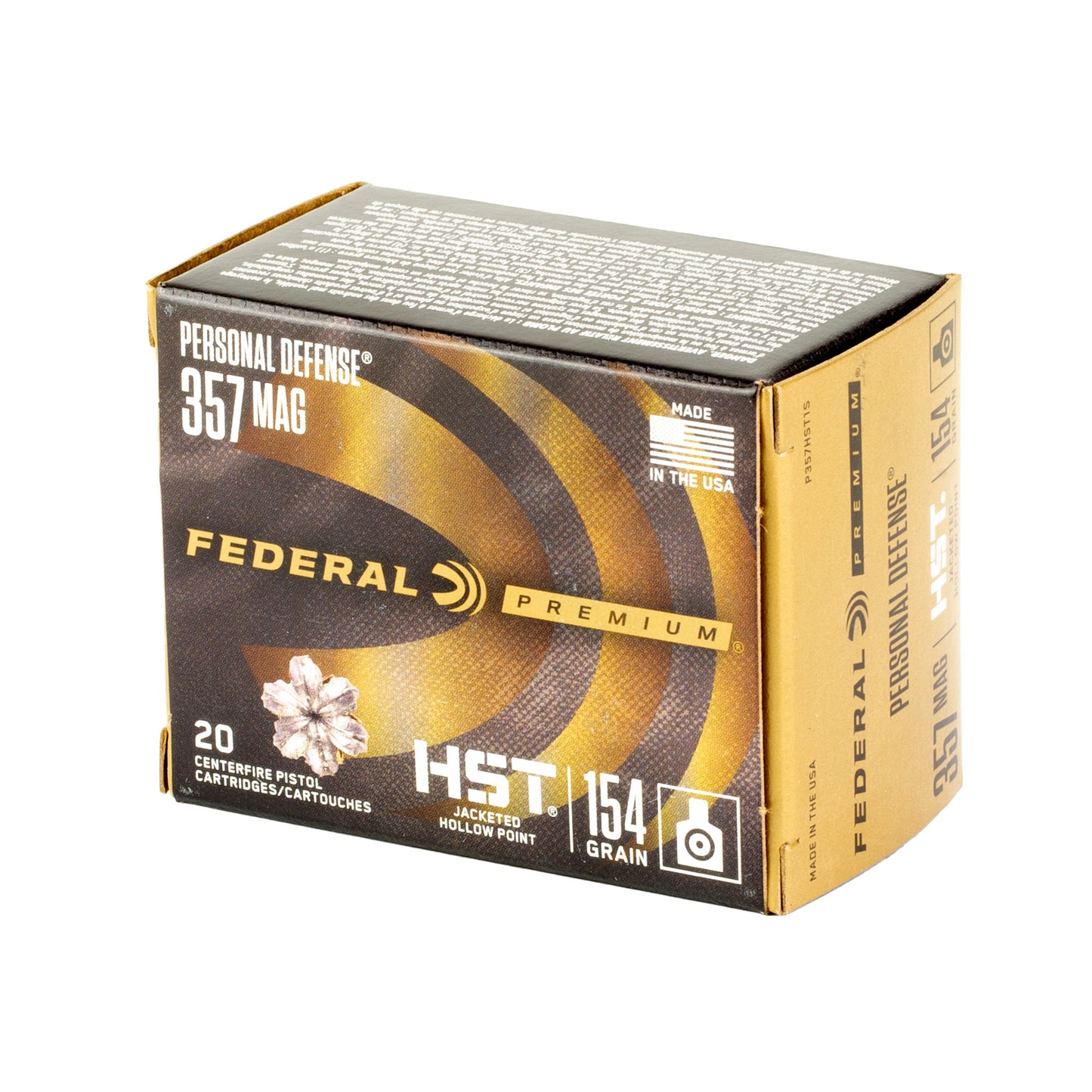 Federal, Premium, Personal Defense, PD, .357 Magnum, 154 Grain, Hydra-Shok Technology, HST | Jacketed Hollow Point, JHP | 20 Rounds per Box