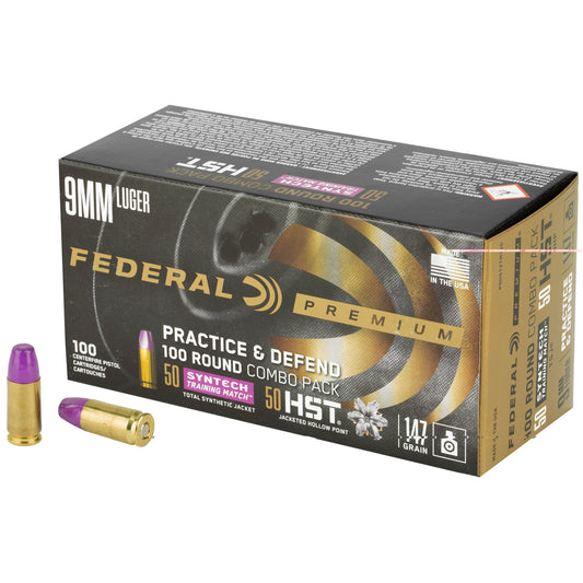 Federal, Premium, Practice & Defend, HST, Syntech, 9MM, 147 Grain | JHP/TSJ |  (100 Round Box)