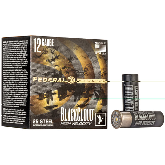 Federal, Premium, Black Cloud FS Steel High Velocity with Flightcontrol Flex Wad, 12 Gauge 3", BB, 1 1/8 oz, Steel Shot  (25 Round Box)