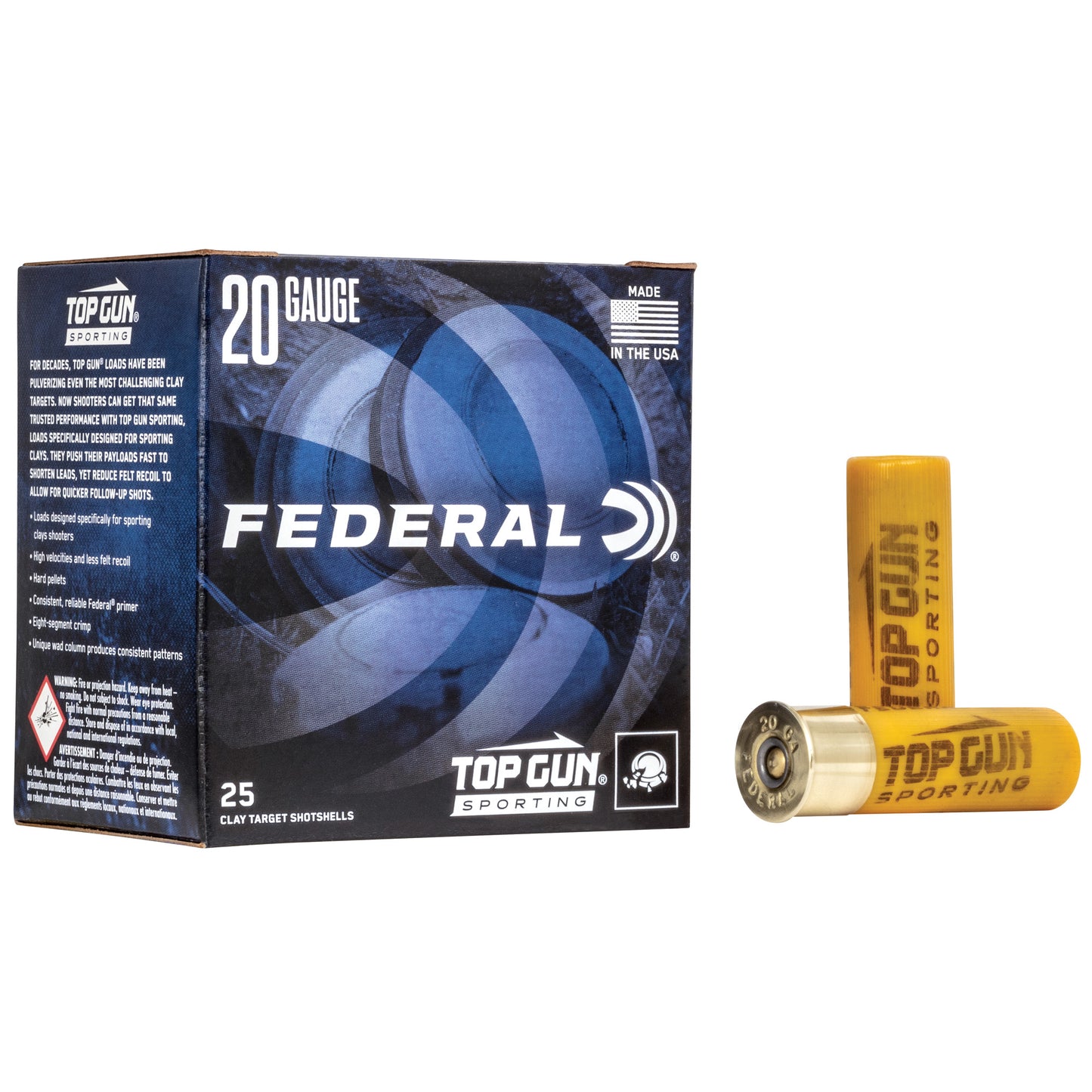 Federal, Top Gun Sporting, 20 Gauge 2.75", #7.5, 7/8 oz, 1,250 FPS  (25 Round Box)