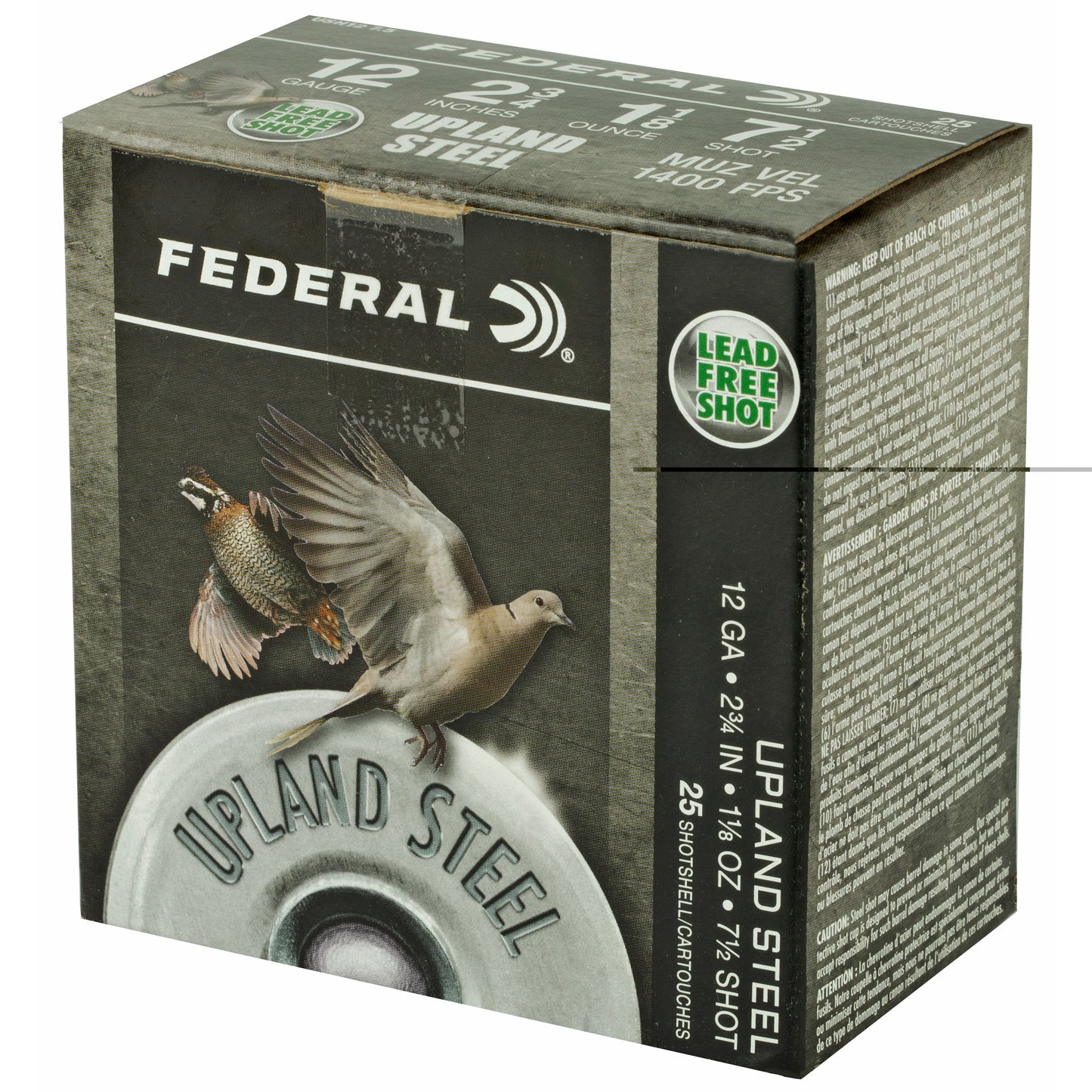 Federal, Upland Steel, 12 Gauge 2.75", #7.5, 1 1/8 oz, Steel Shot  (25 Round Box)