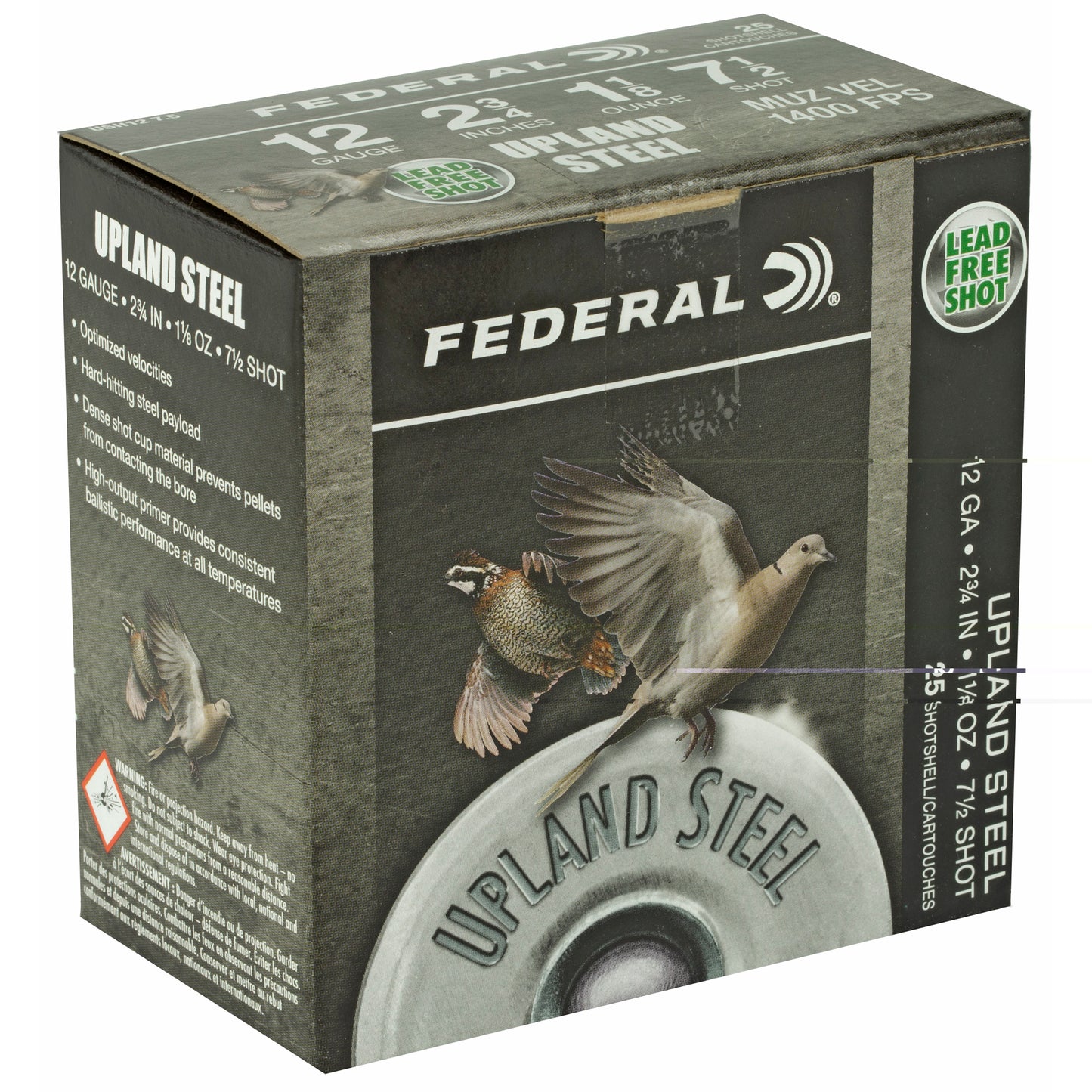 Federal, Upland Steel, 12 Gauge 2.75", #7.5, 1 1/8 oz, Steel Shot  (25 Round Box)