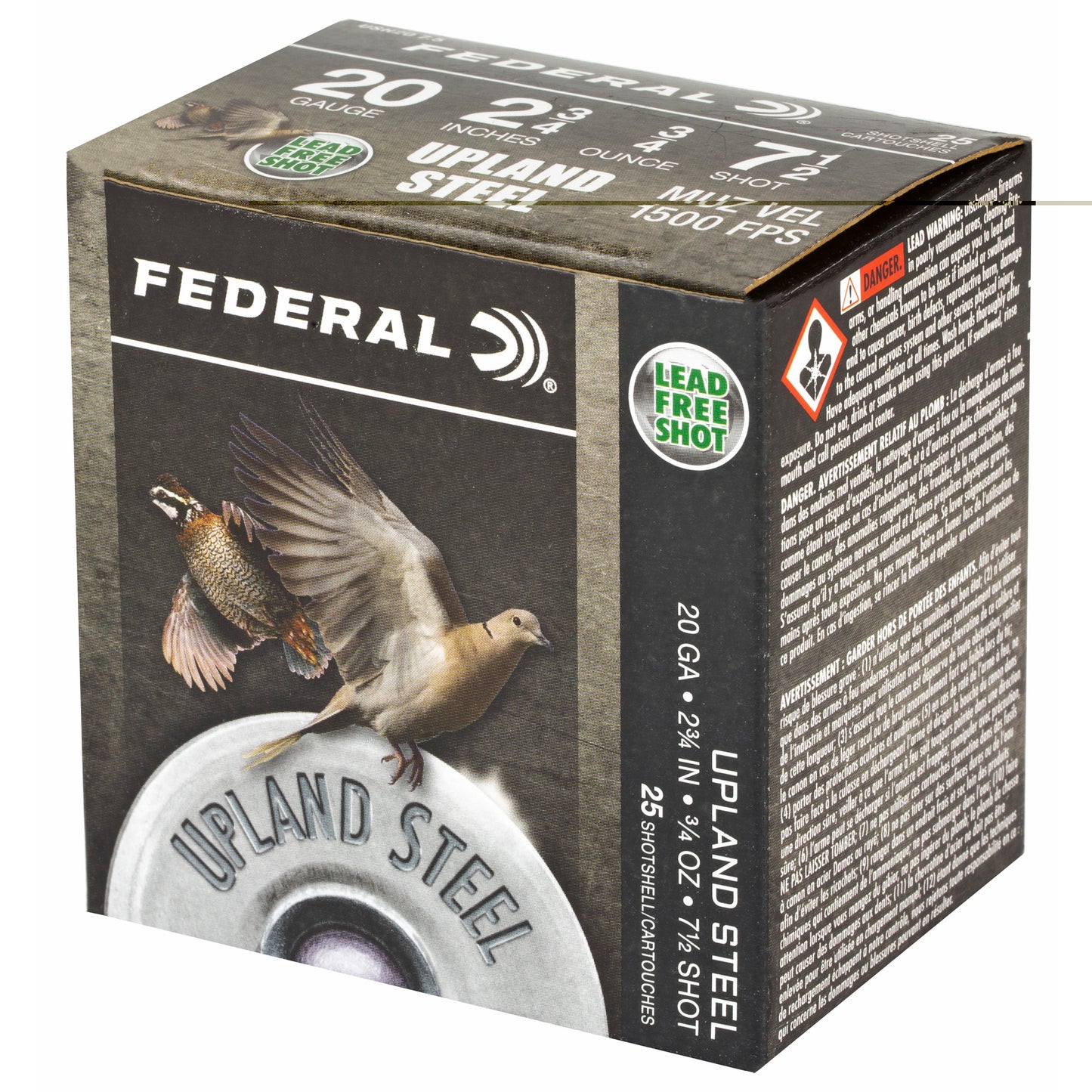 Federal, Upland Steel, 20 Gauge 2.75", #7.5, 7/8 oz., Steel Shot  (25 Round Box)