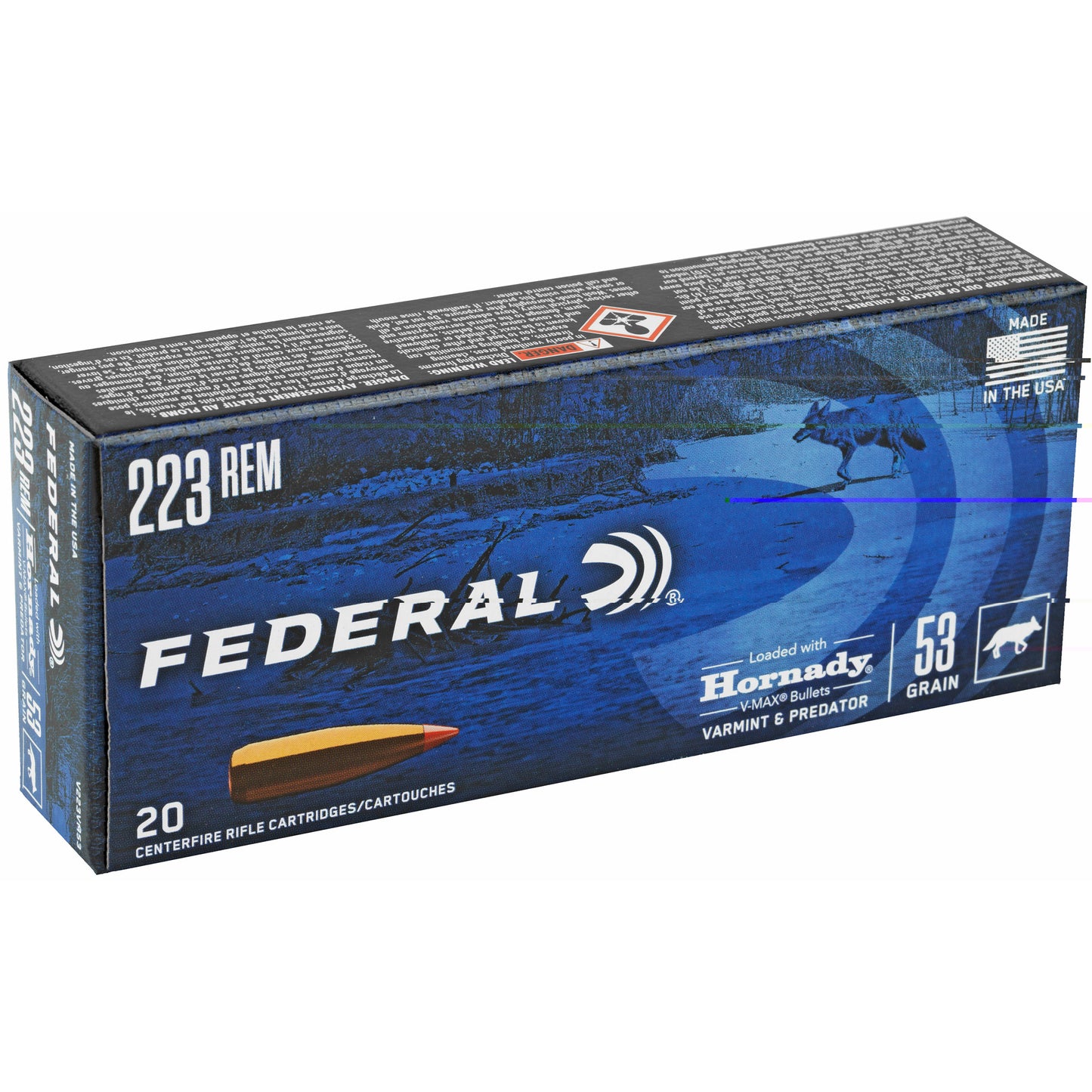 Federal, Varmint and Predator, V-Max, .223 Remington, 53 Grain  (20 Round Box)