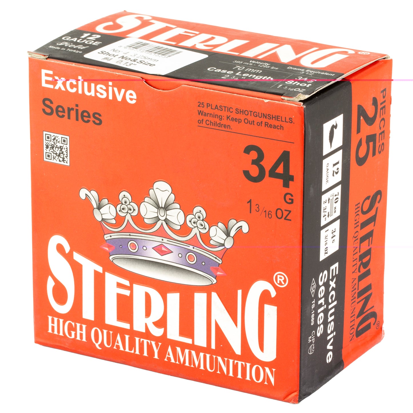 Sterling, Exclusive Series, 12 Gauge 2.75", #4, 1 3/16 oz, Shot Shell  (25 Round Box)