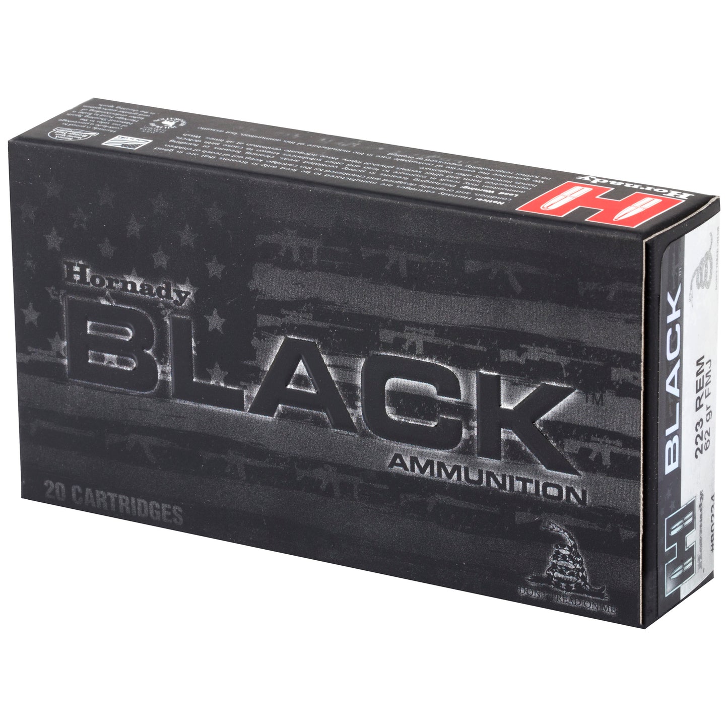 Hornady, BLACK, 223 Rem, 62 Grain | FMJ |  (20 Round Box)