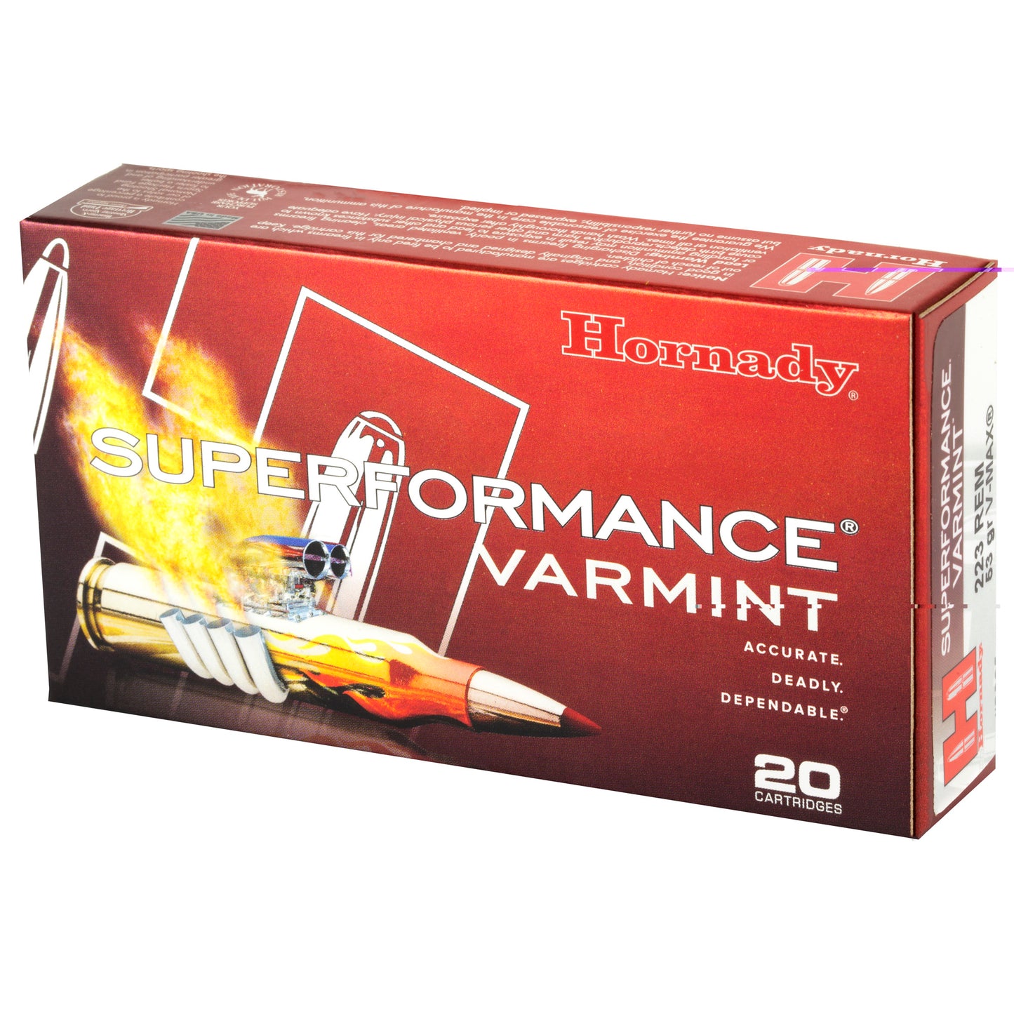 Hornady, Superformance, 223REM, 53 Grain, V-Max, 20 Round Box