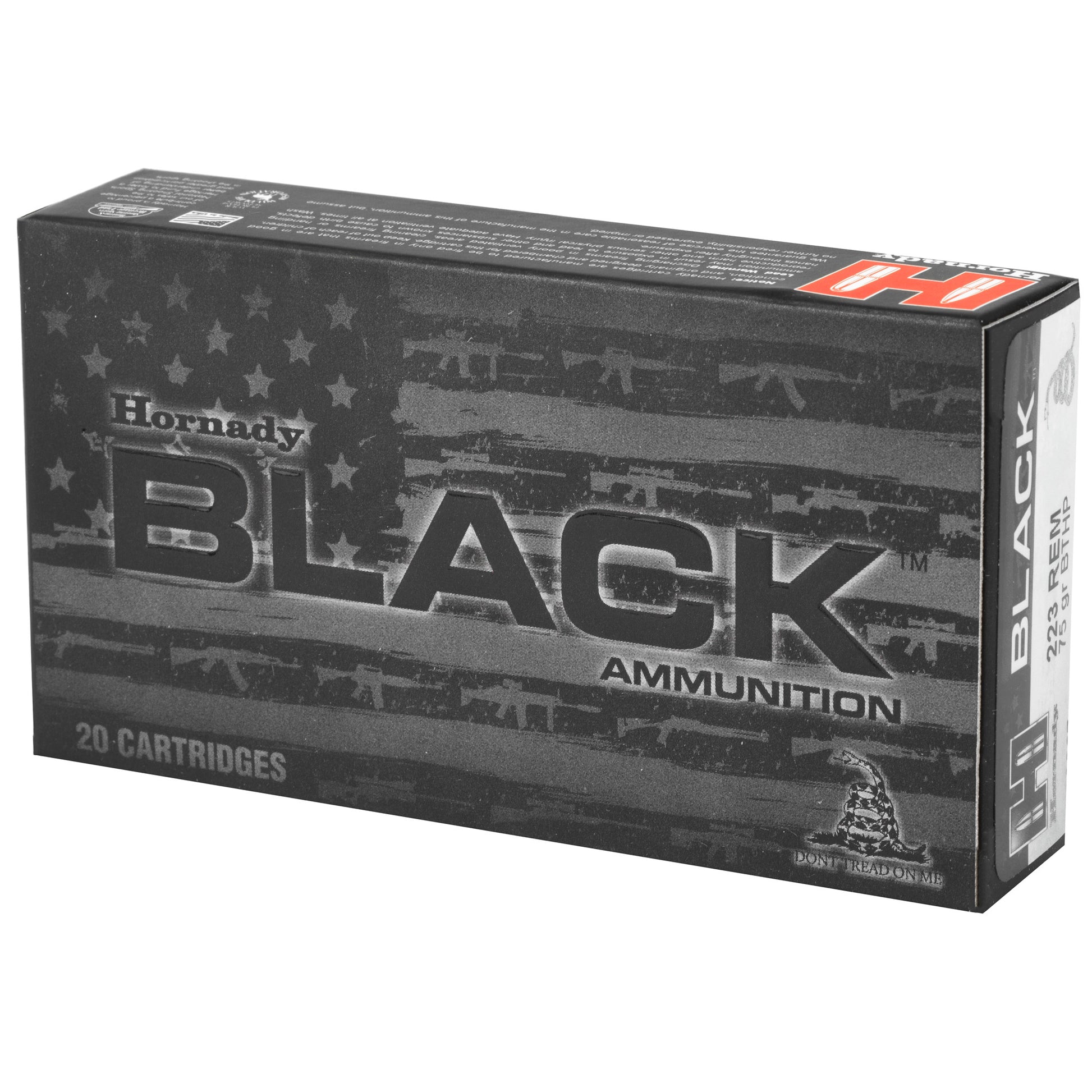 Hornady, BLACK, 223 Rem, 75 Grain, Boat Tail Hollow Point, 20 Round Box