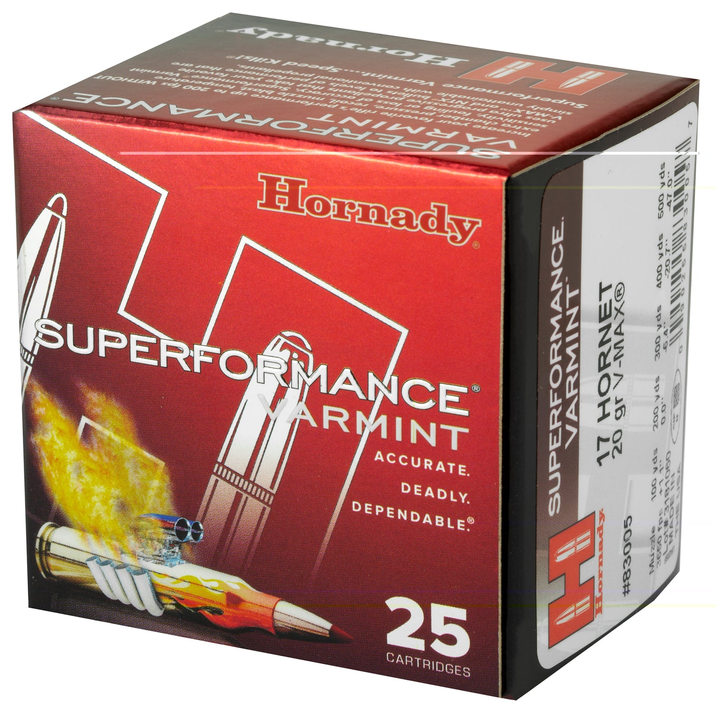 Hornady, Superformance, 17 Hornet, 20 Grain, V-Max  (25 Round Box)