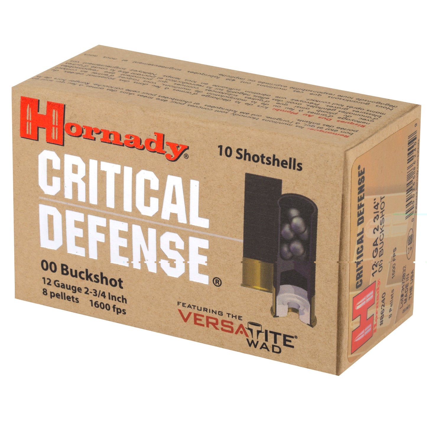 Hornady, Critical Defense, 12 Gauge, 2.75", 00 Buck, Buckshot  (10 Round Box)