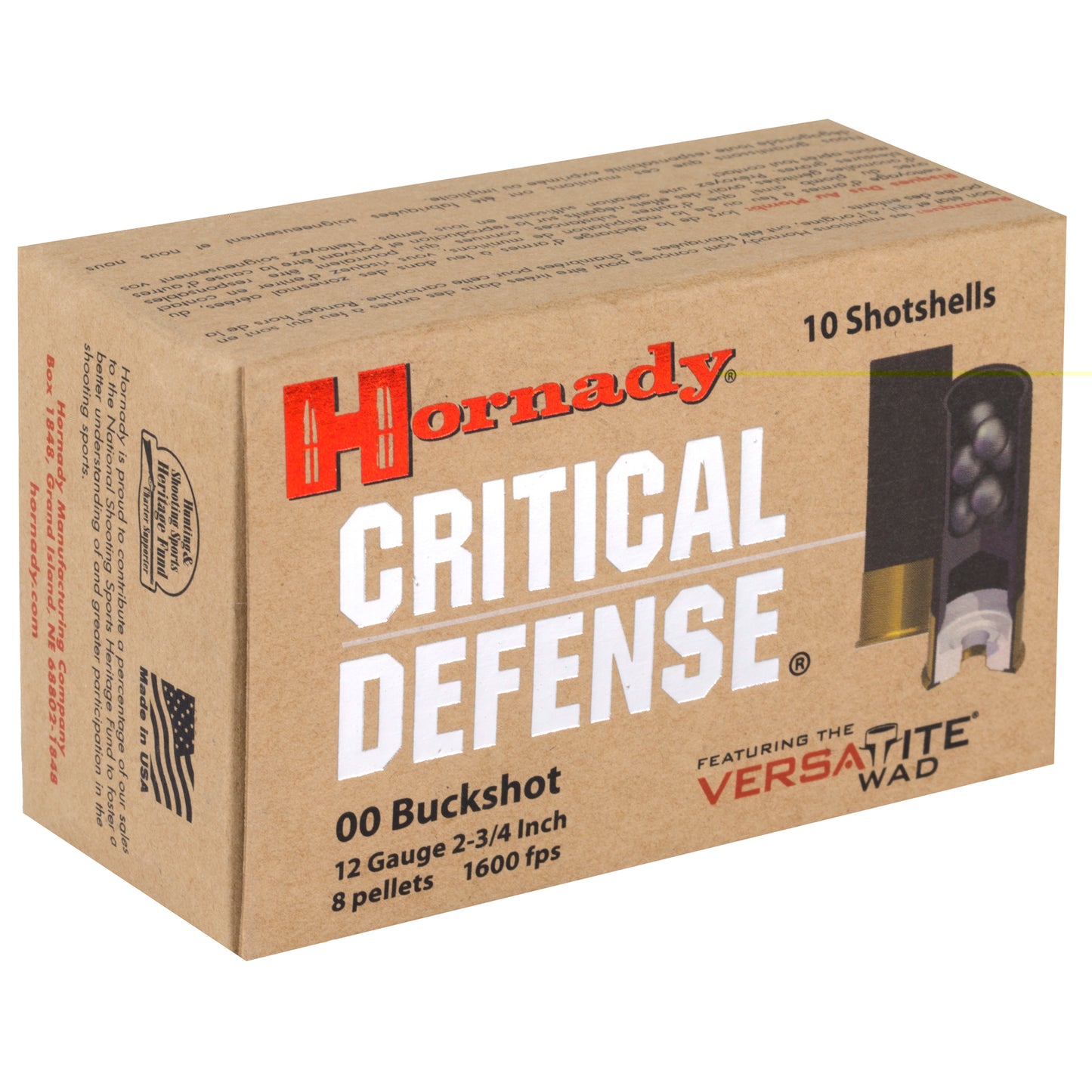 Hornady, Critical Defense, 12 Gauge, 2.75", 00 Buck, Buckshot  (10 Round Box)