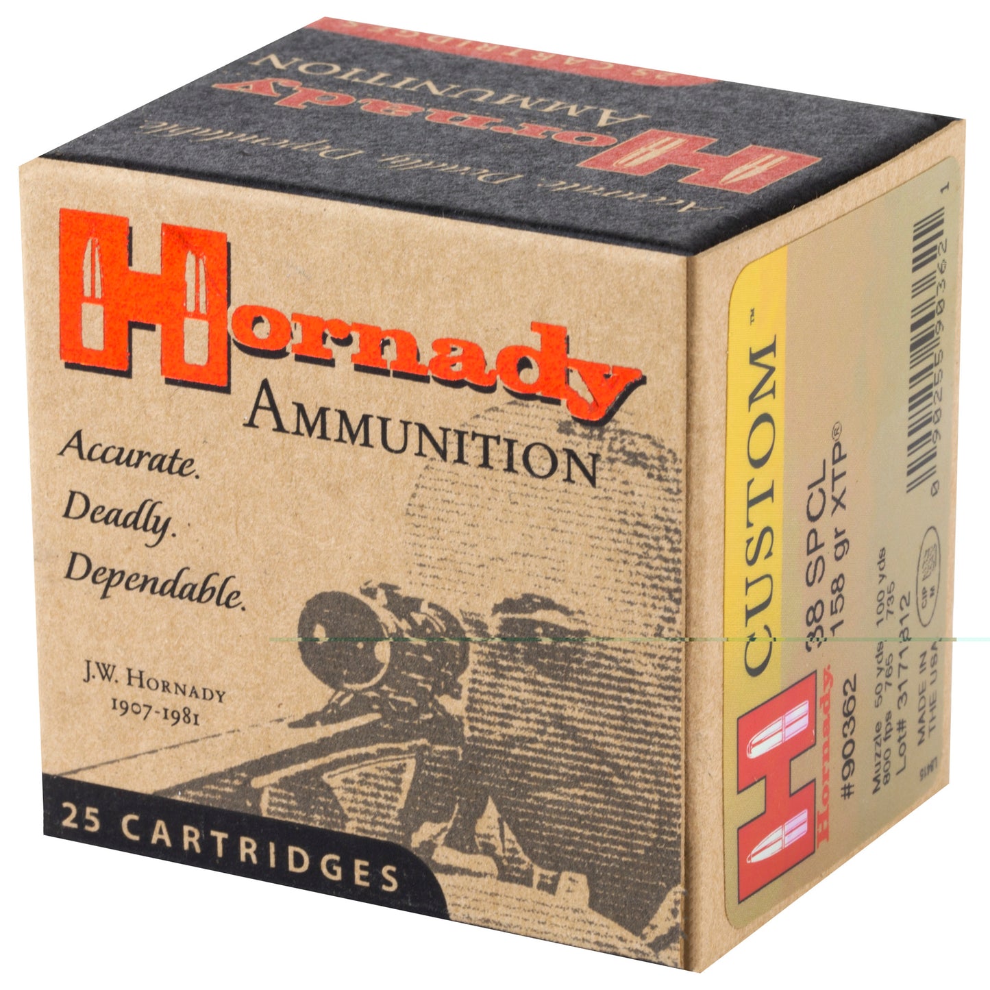 Hornady, Custom, .38 Special, SPL, 158 Grain | Extreme Terminal Performance, XTP | 25 Rounds per Box