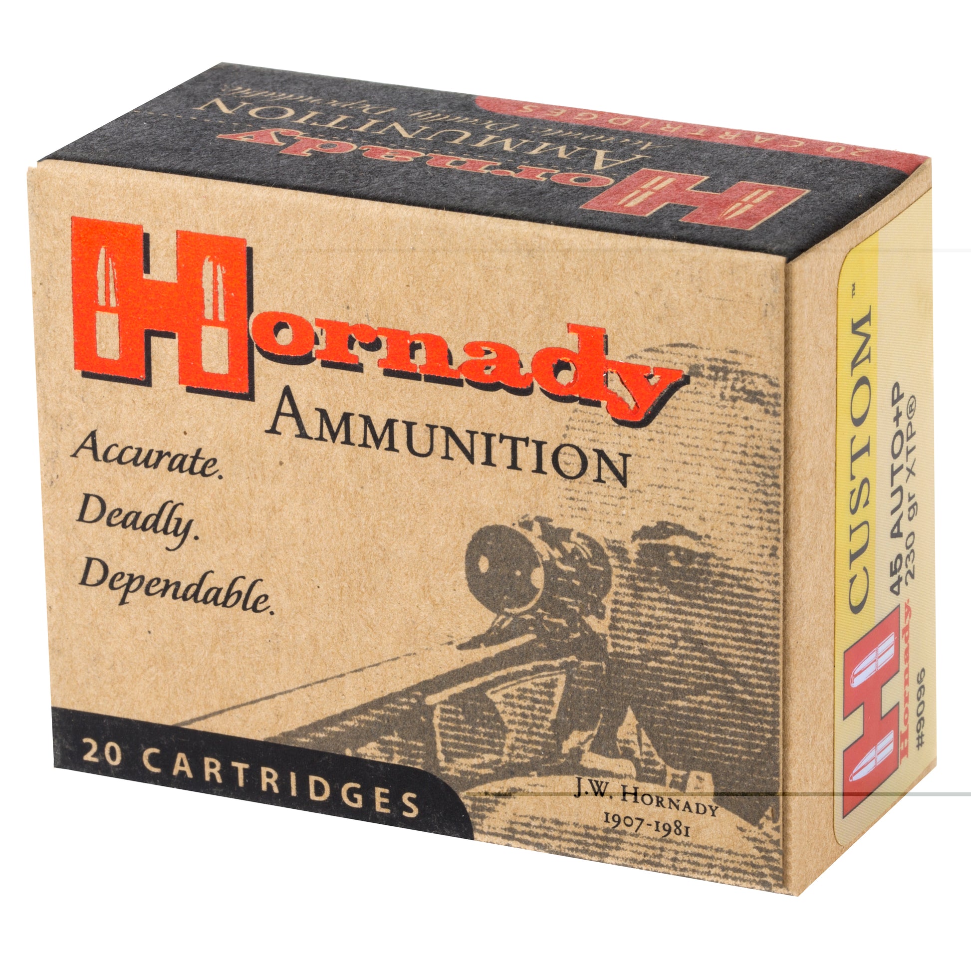 Hornady Ammunition, .45 Auto, Overpressure Ammunition,+P, Automatic Colt Pistol, ACP, 230 Grain | Flextip, XTP | 20 Rounds per Box