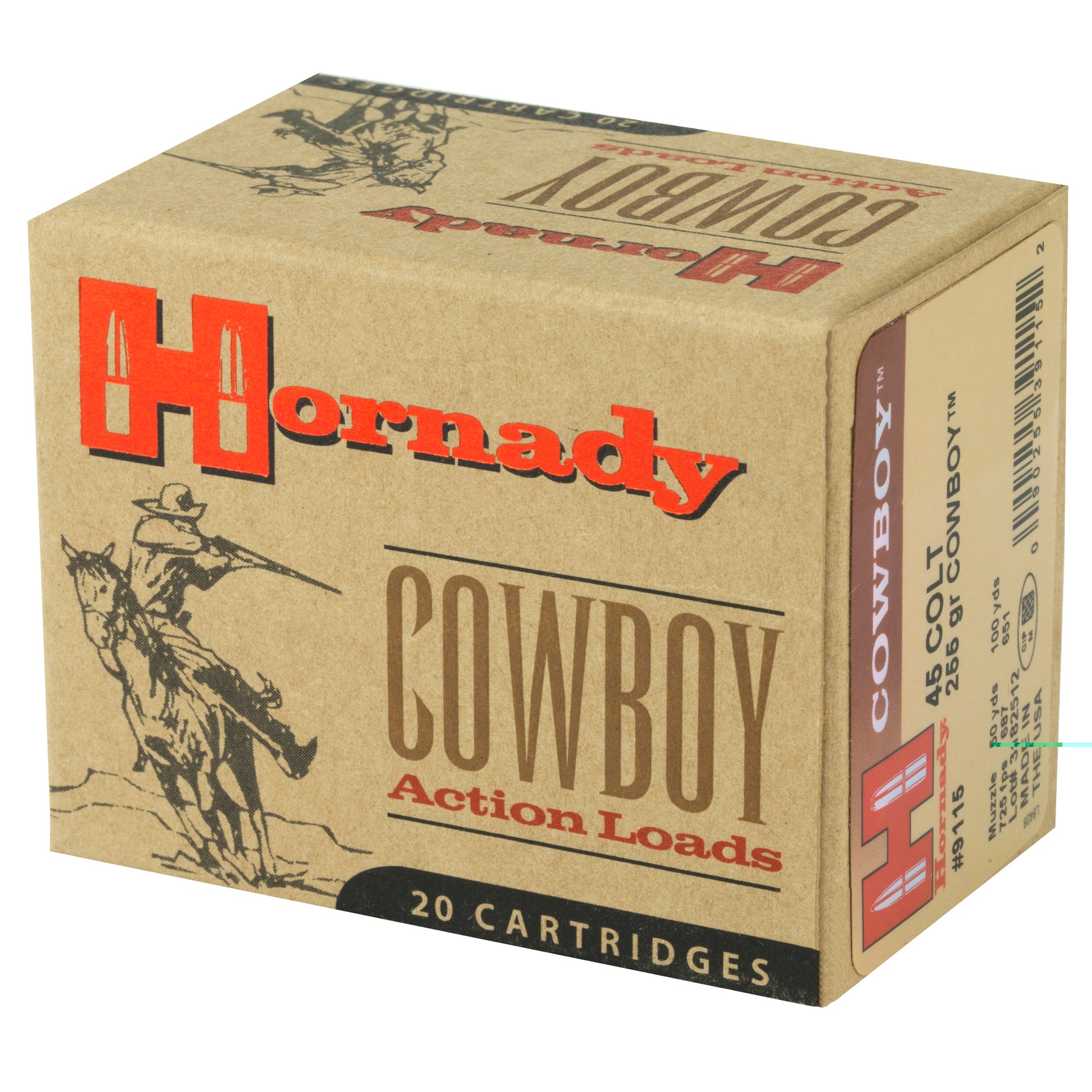 Hornady, Cowboy Action Loads, .45 Colt, 255 Grain | Lead Flat Nose, L-Flat | 20 Rounds per Box 