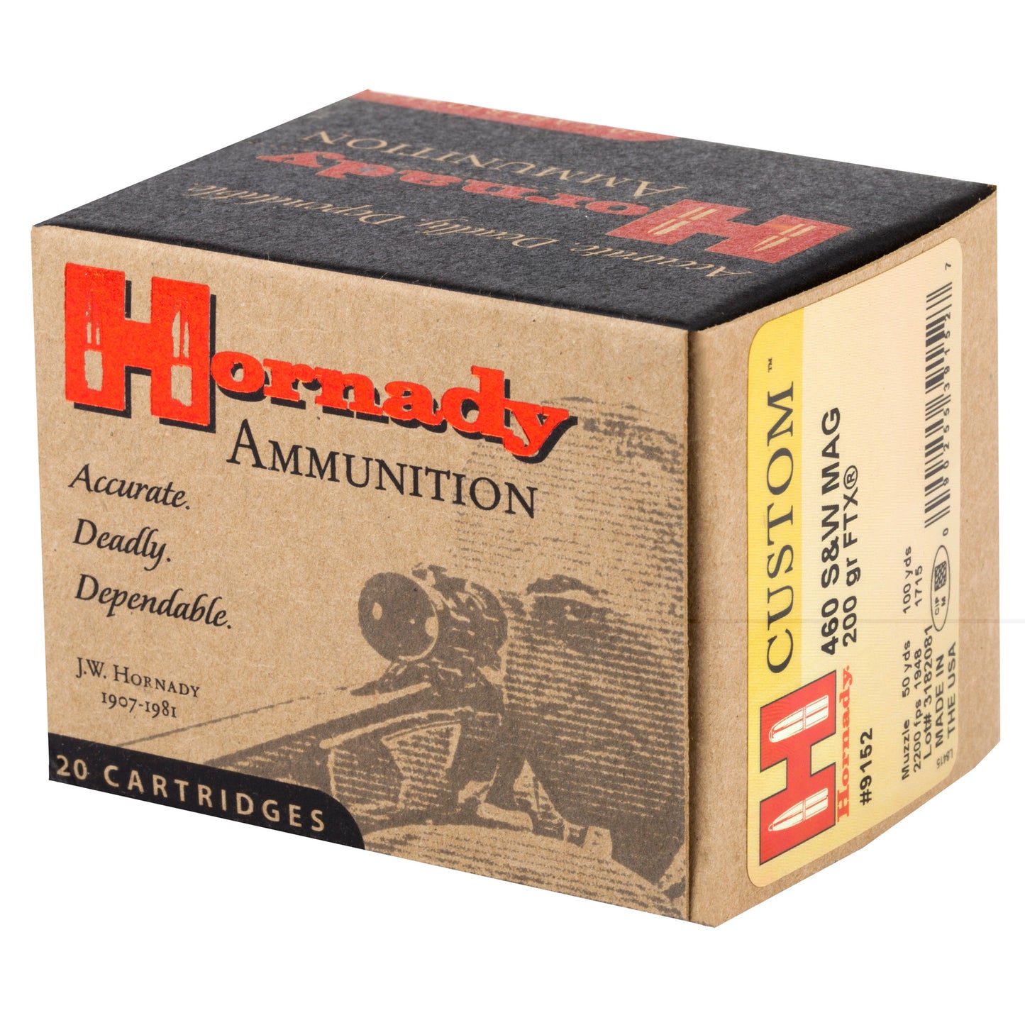 Hornady, Ammunition, 460 S&W, Magnum, MAG, 200 Grain, Flextip, FTX, 20 Rounds per Box 