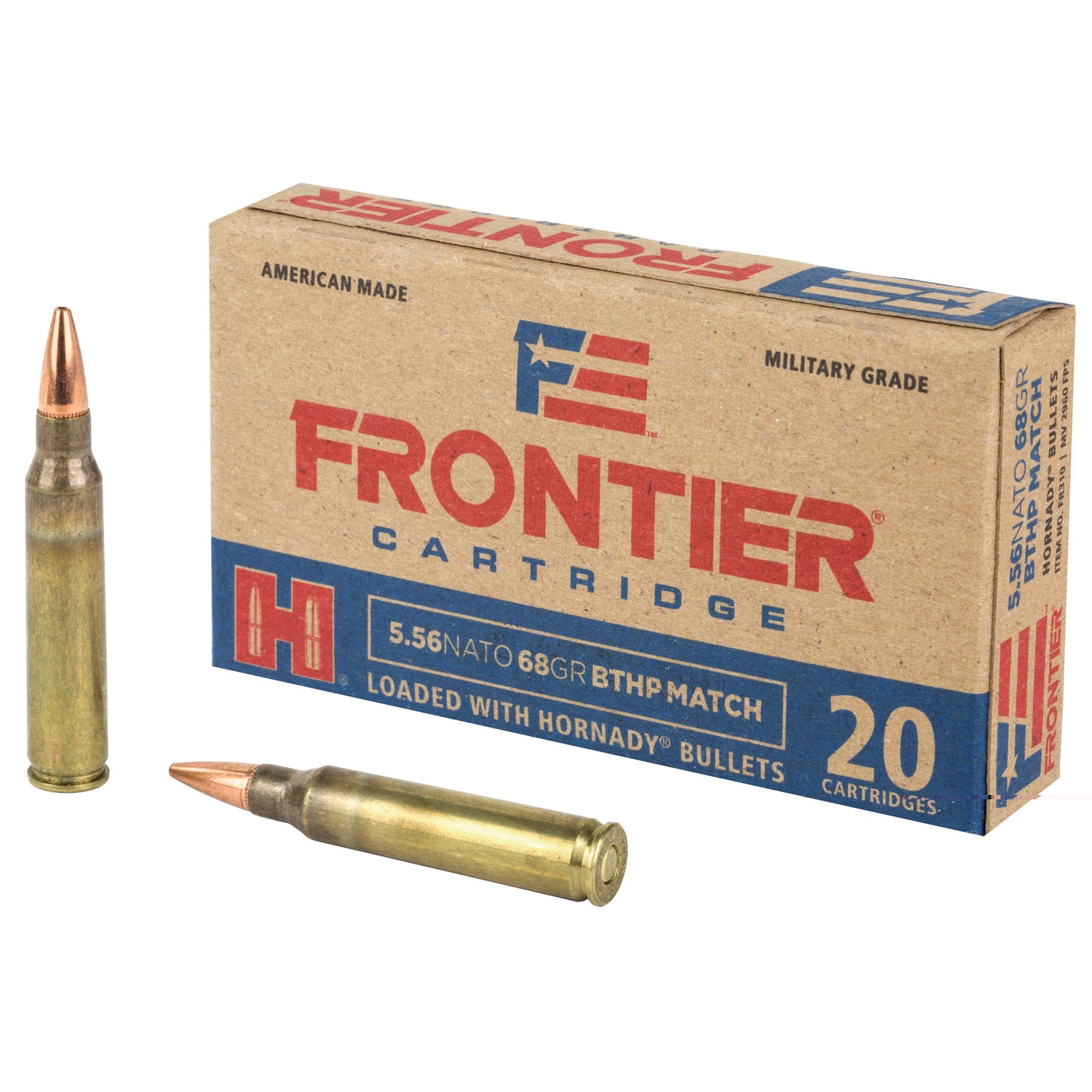 Frontier Cartridge, Lake City, 556 NATO, 68 Grain, Boat Tail Hollow Point  (20 Round Box)