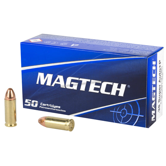 Magtech .38 Super Auto, Overpressure Ammunition,+P, 130 Grain | Full Metal Jacket, FMJ | 50 Rounds per Box