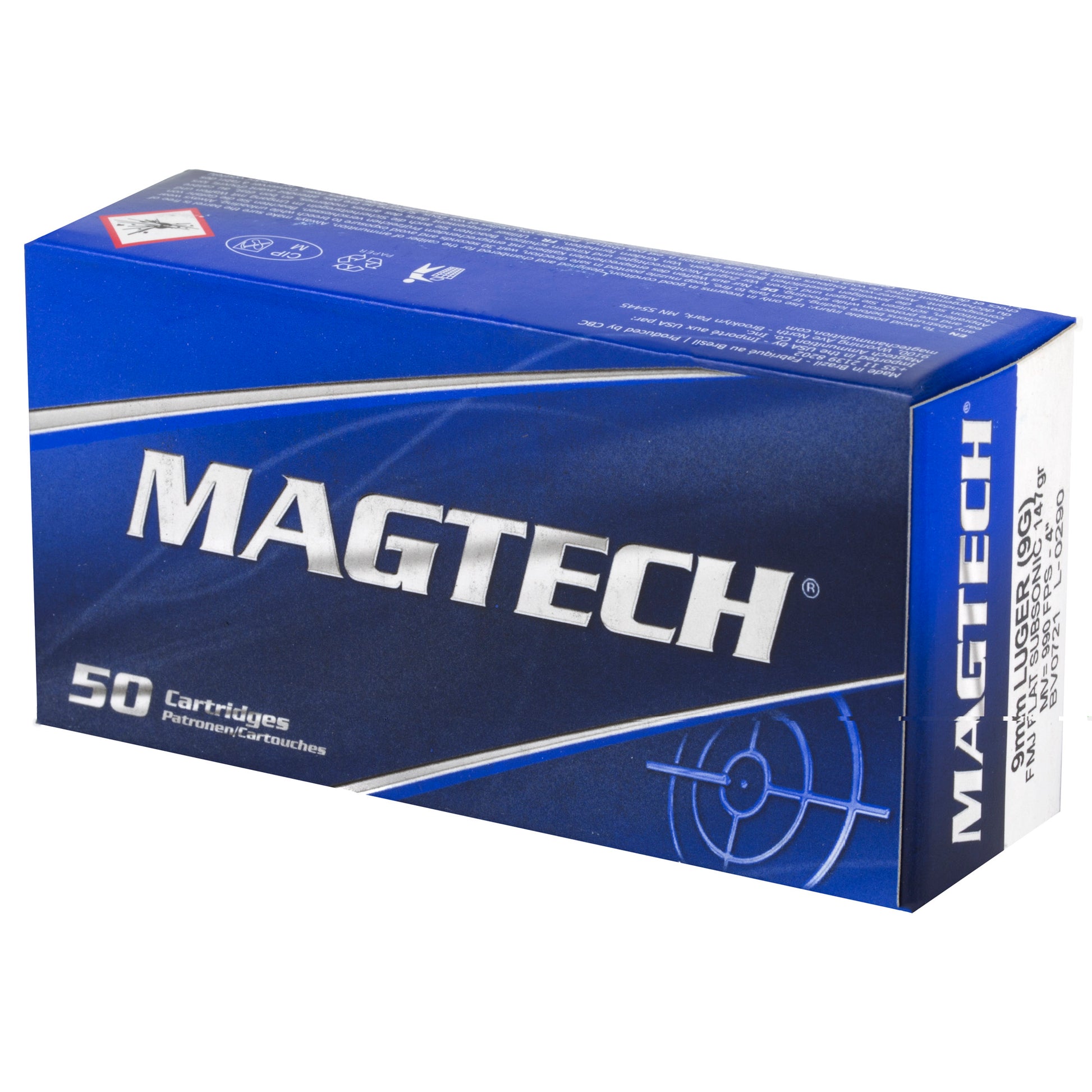 Magtech, 9mm Luger, 147 Grain | Full Metal Jacket Flat, FMJ-Flat  | Subsonic 50 Round Box 