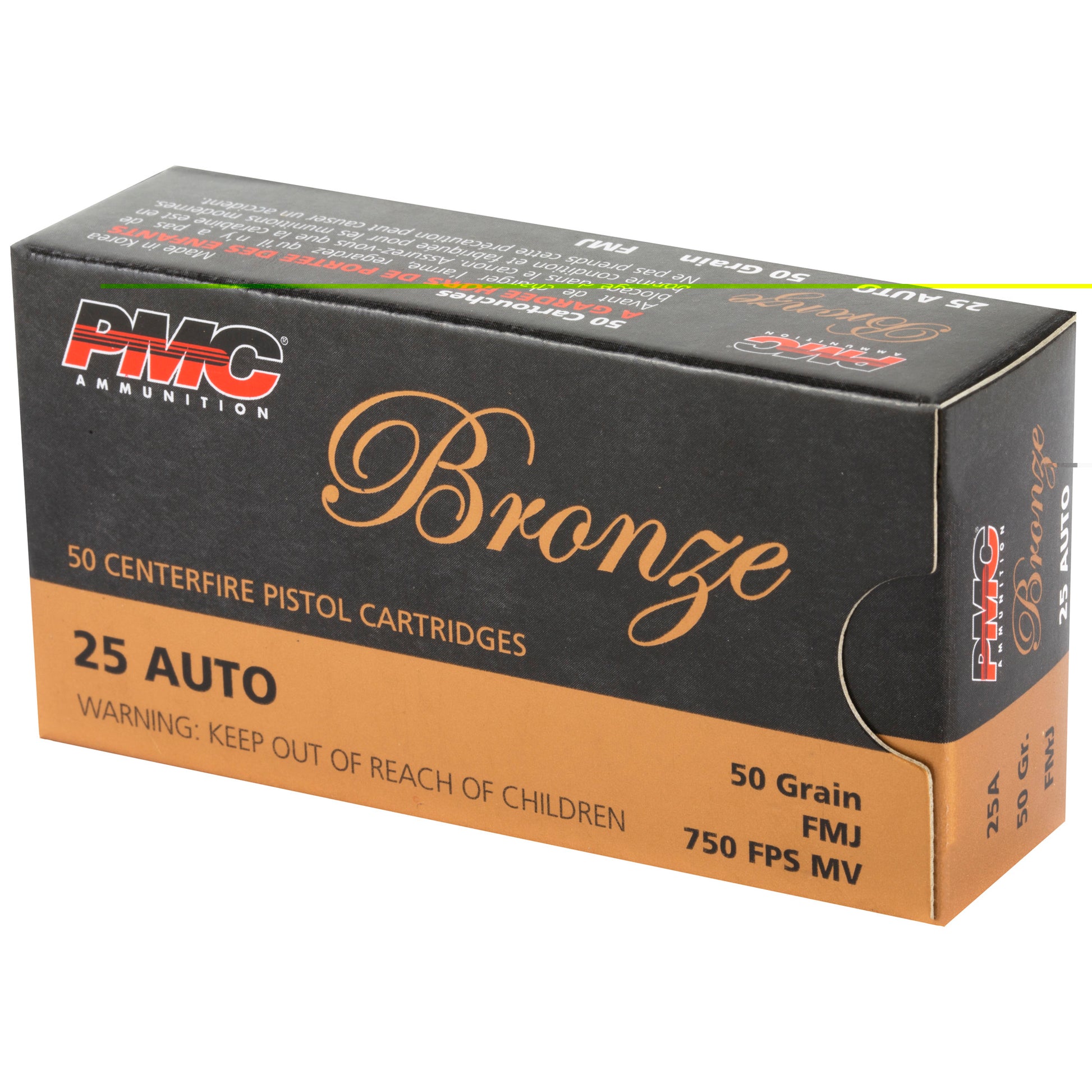 PMC Bronze, .25, Automatic Colt Pistol, ACP, 50grain | Full Metal Jacket, FMJ | 50 Rounds per Box