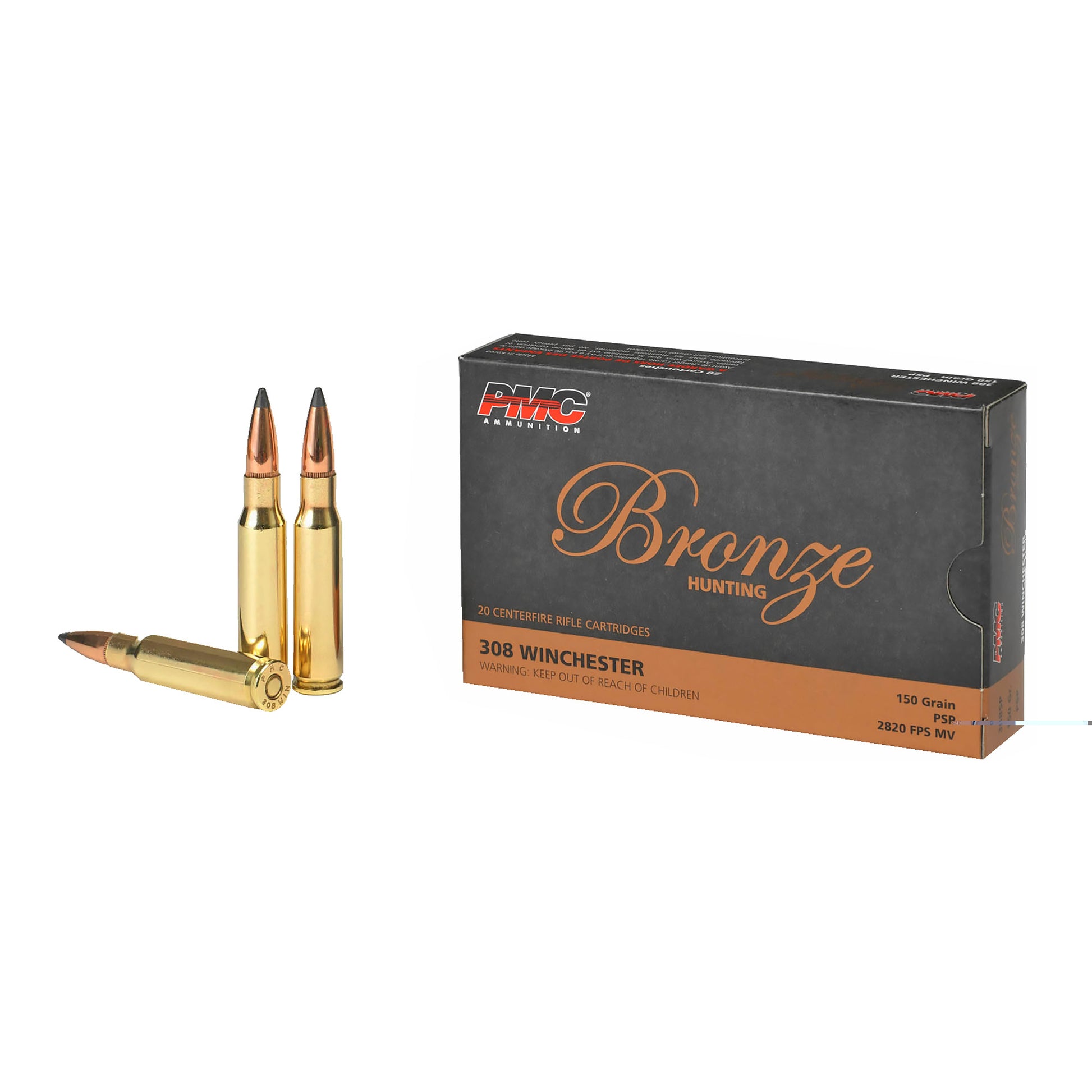 PMC Ammunition, Bronze, 308 Winchester, 150 Grain, Soft Point, 20 Round Box