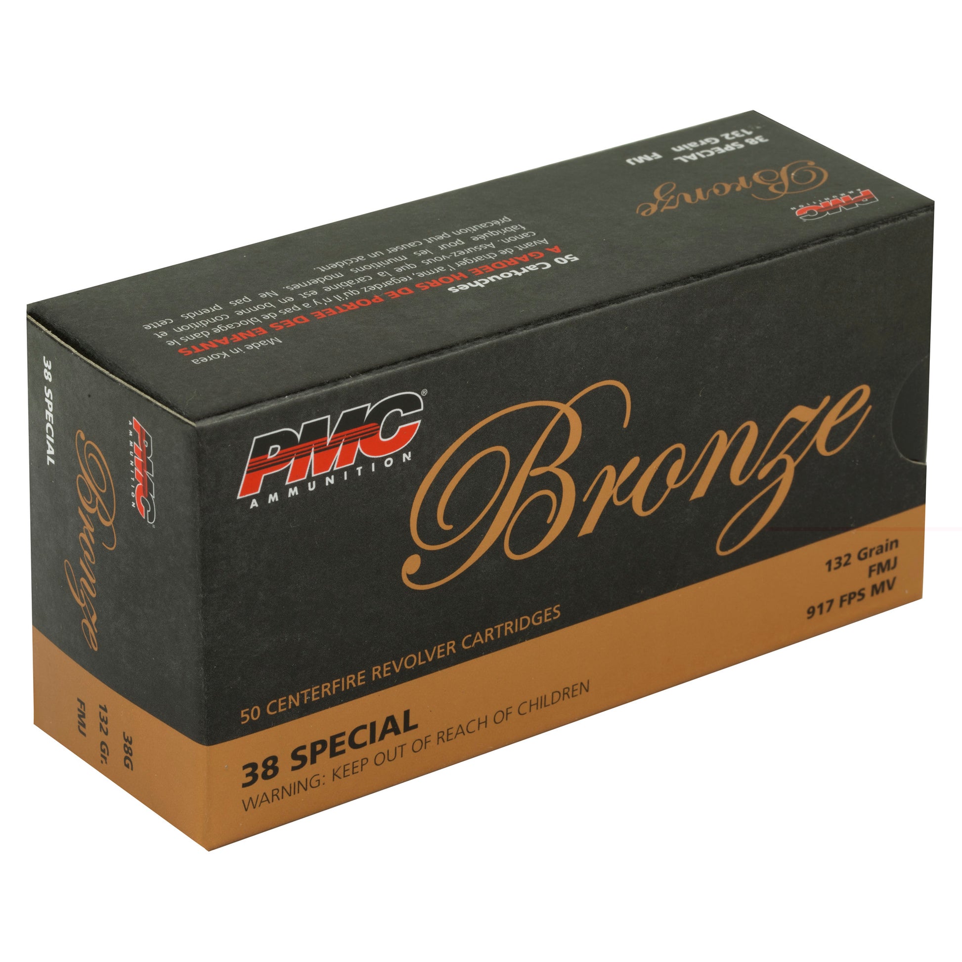 PMC Bronze, 38 Special, SPL, 132 Grain | Full Metal Jacket, FMJ|  50 Rounds per Box 