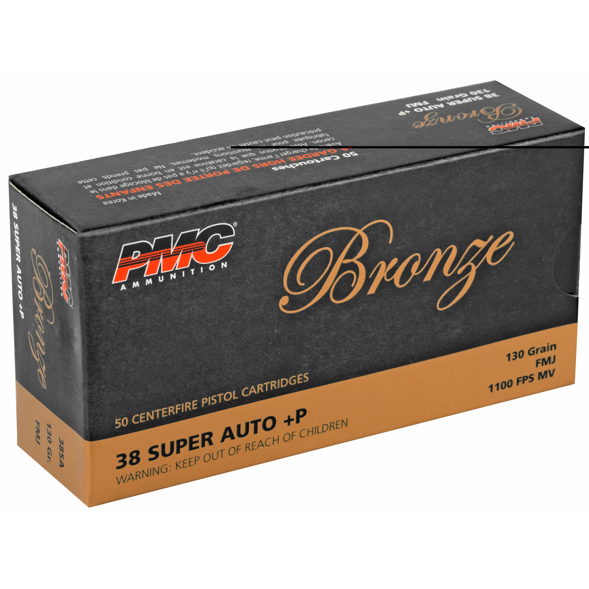 PMC Bronze, .38 Super Auto, Overpressure Ammunition, +P, 130 Grain | Full Metal Jacket, FMJ | 50 Rounds per Box